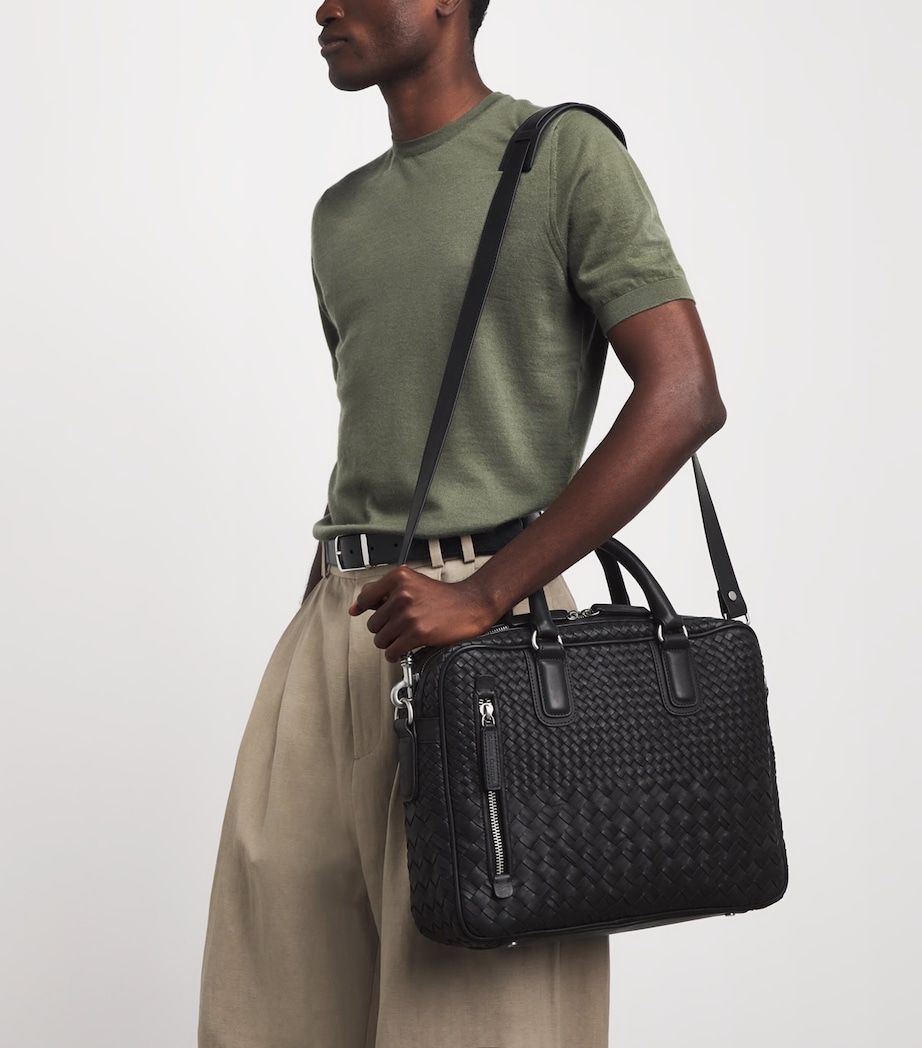 Officine Creative Leather Woven Armor Briefcase Nero Image 4