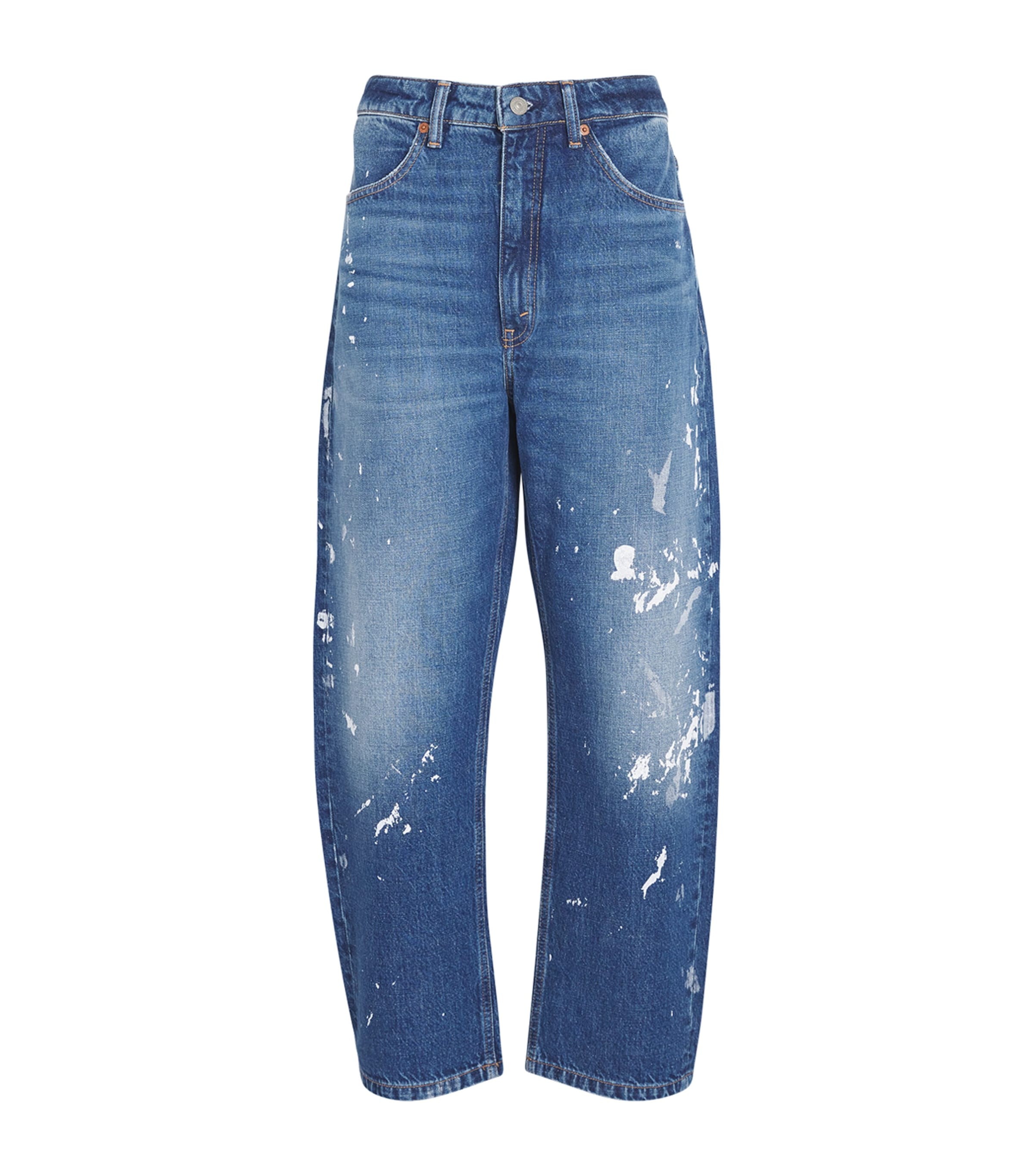 Polo Ralph Lauren Womens Quibell Wash Paint-splatter Tapered-leg Mid-rise Jeans In Blue
