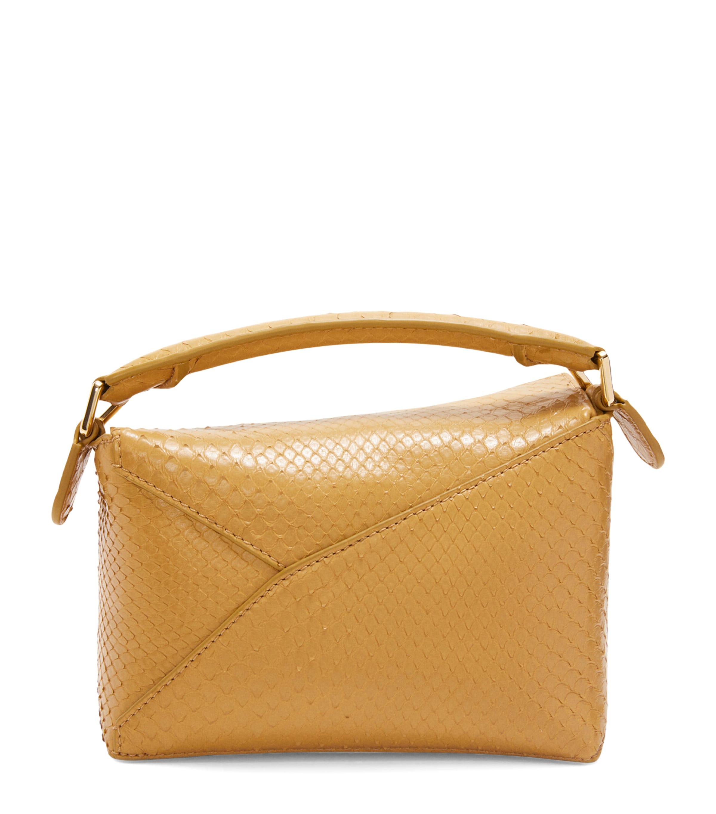 Loewe Mini Snakeskin Puzzle Edge Top-handle Bag In Beige