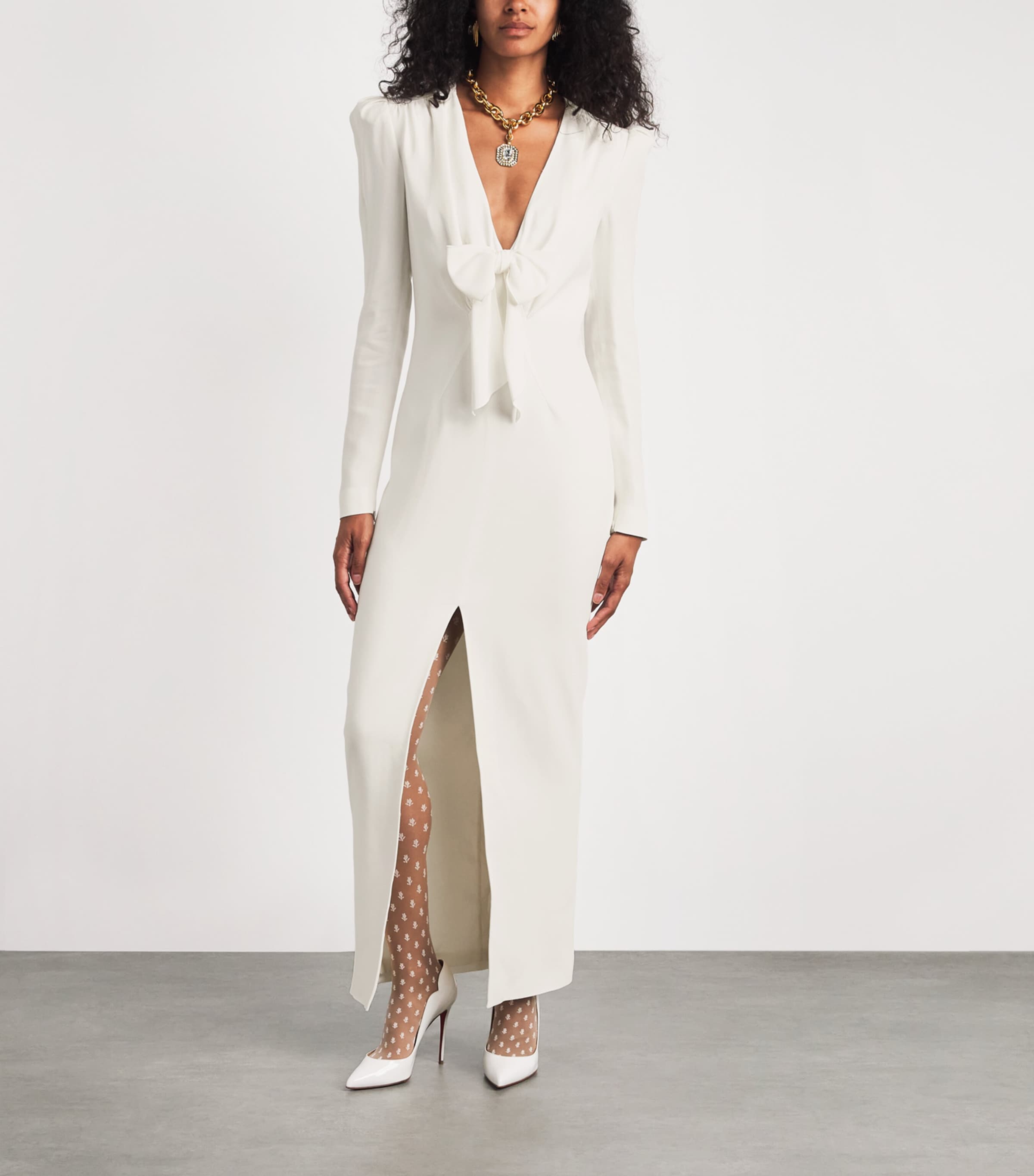 Alessandra Rich Womens Cady Bow-Detail Midi Dress White Image 2