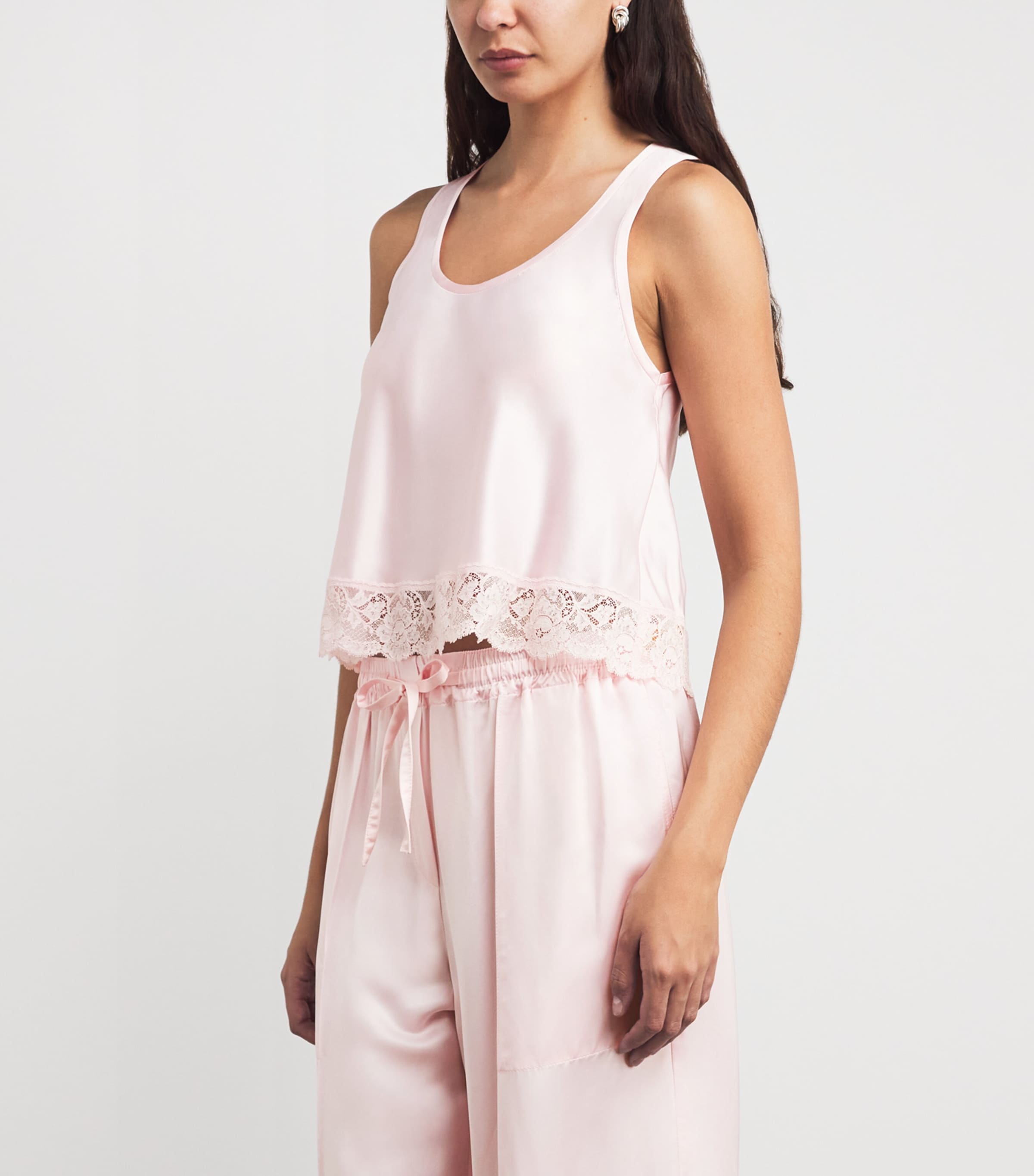 Sandro Paris Womens Satin Lace-Trim Top Light Pink Image 4