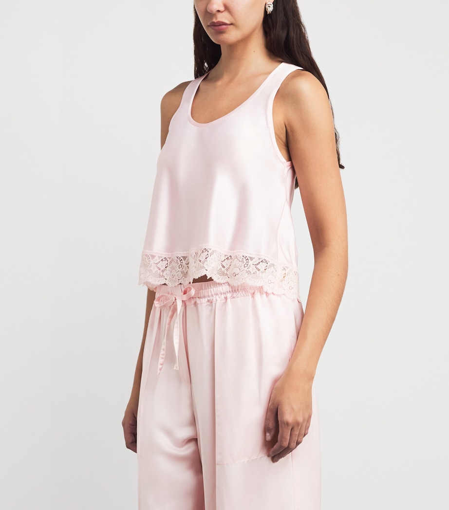Sandro Paris Womens Satin Lace-Trim Top Light Pink Image 4