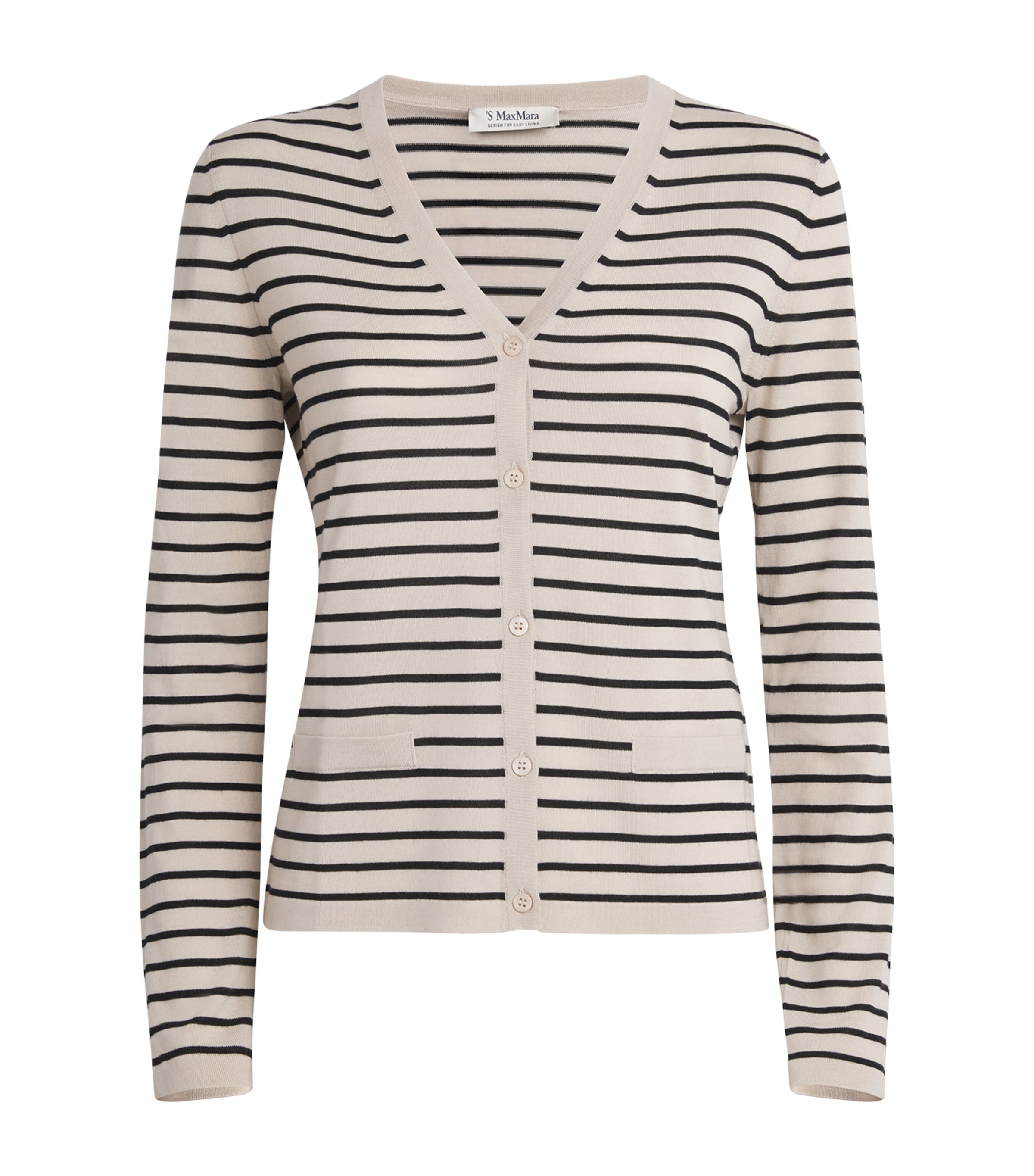 Max Mara Button-down V-neck Sweater In Soft Virgin Wool In Beige