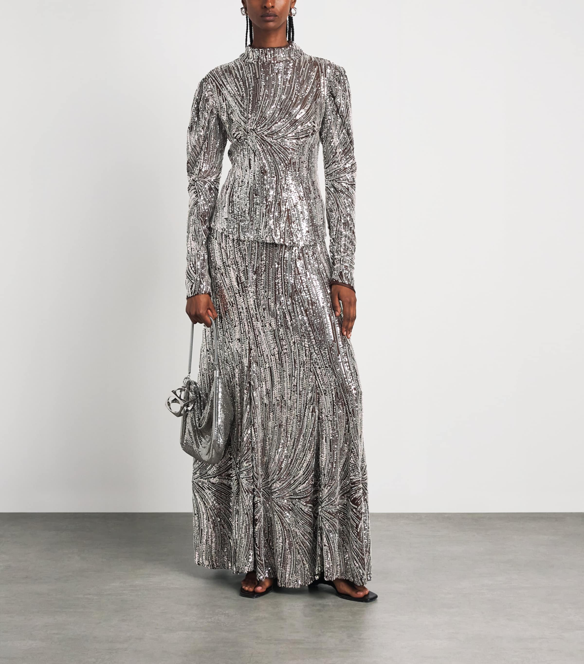 Rabanne Womens Sequin-Embellished Maxi Skirt Silver/brown Image 2