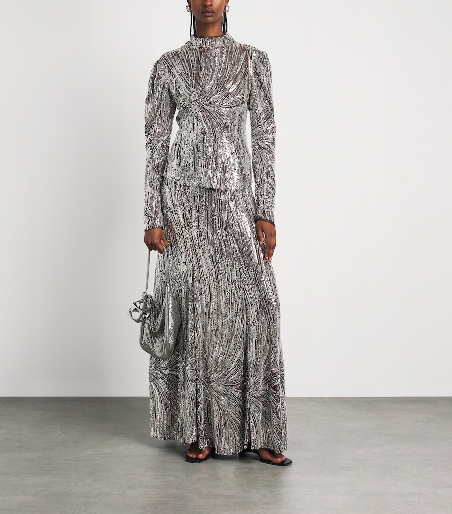 Rabanne Womens Sequin-Embellished Maxi Skirt Silver/brown Image 2