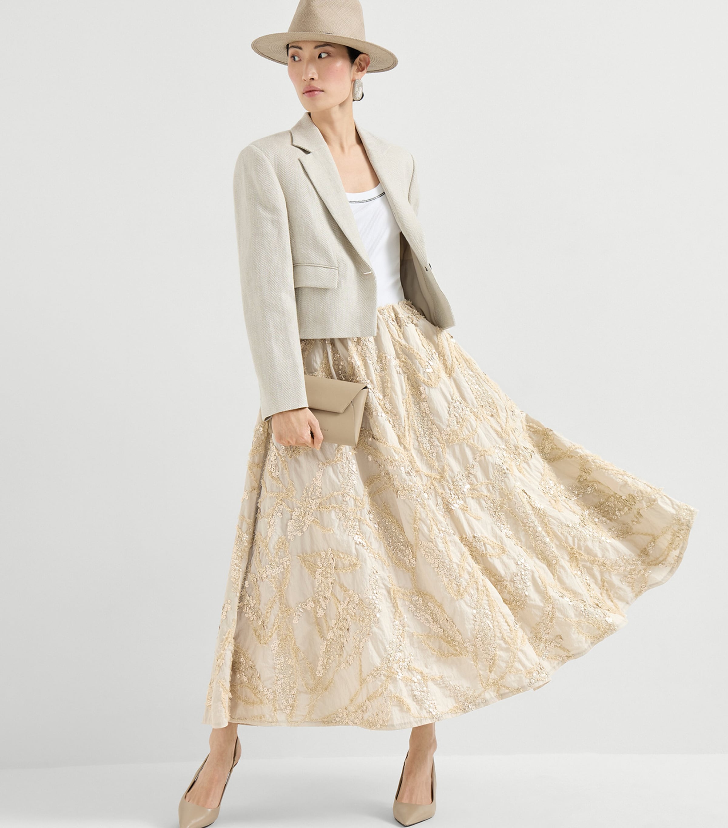 Brunello Cucinelli Womens Cotton-Blend Embroidered Midi Skirt Image 2