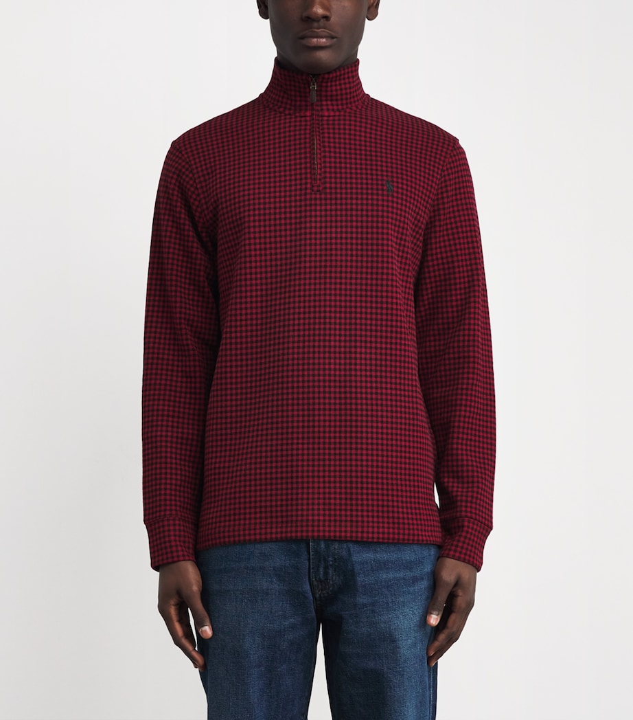 Cotton Check Quarter-Zip Sweatshirt RED Image 3