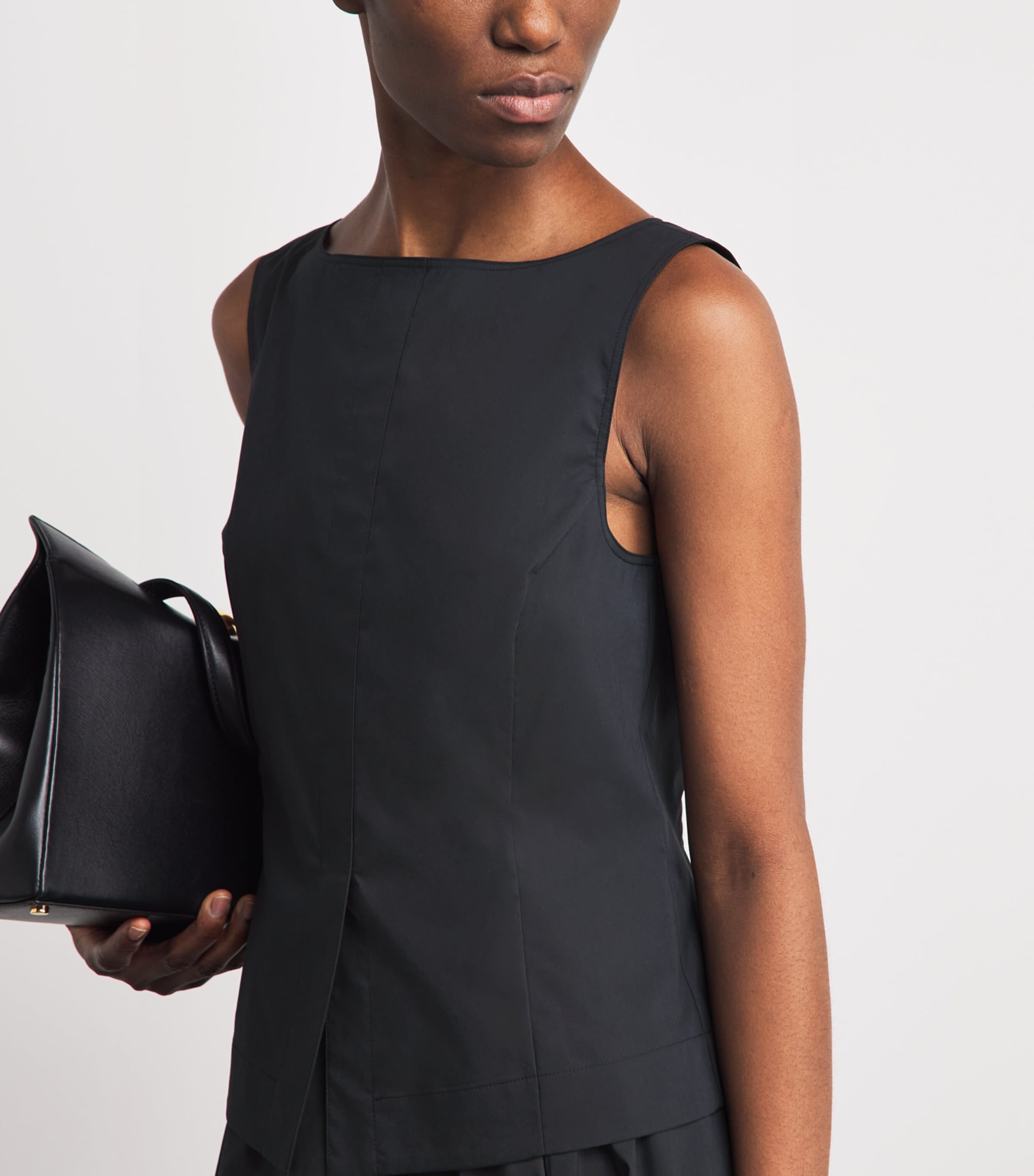 Theory Womens Poplin Boat-Neck Midi Dress Black Image 3
