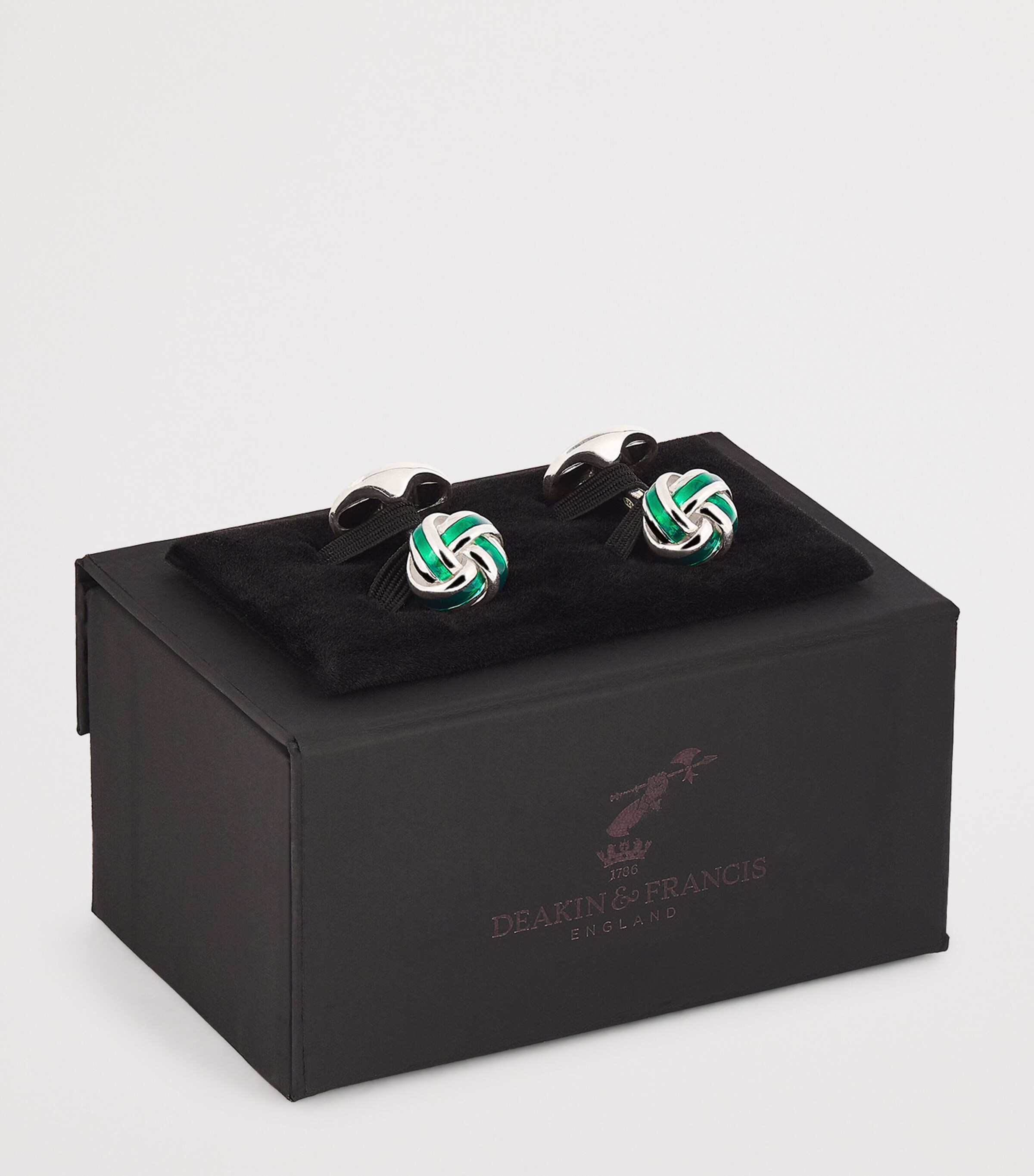 Deakin & Francis Sterling Silver and Enamel Knot Cufflinks Green Image 3
