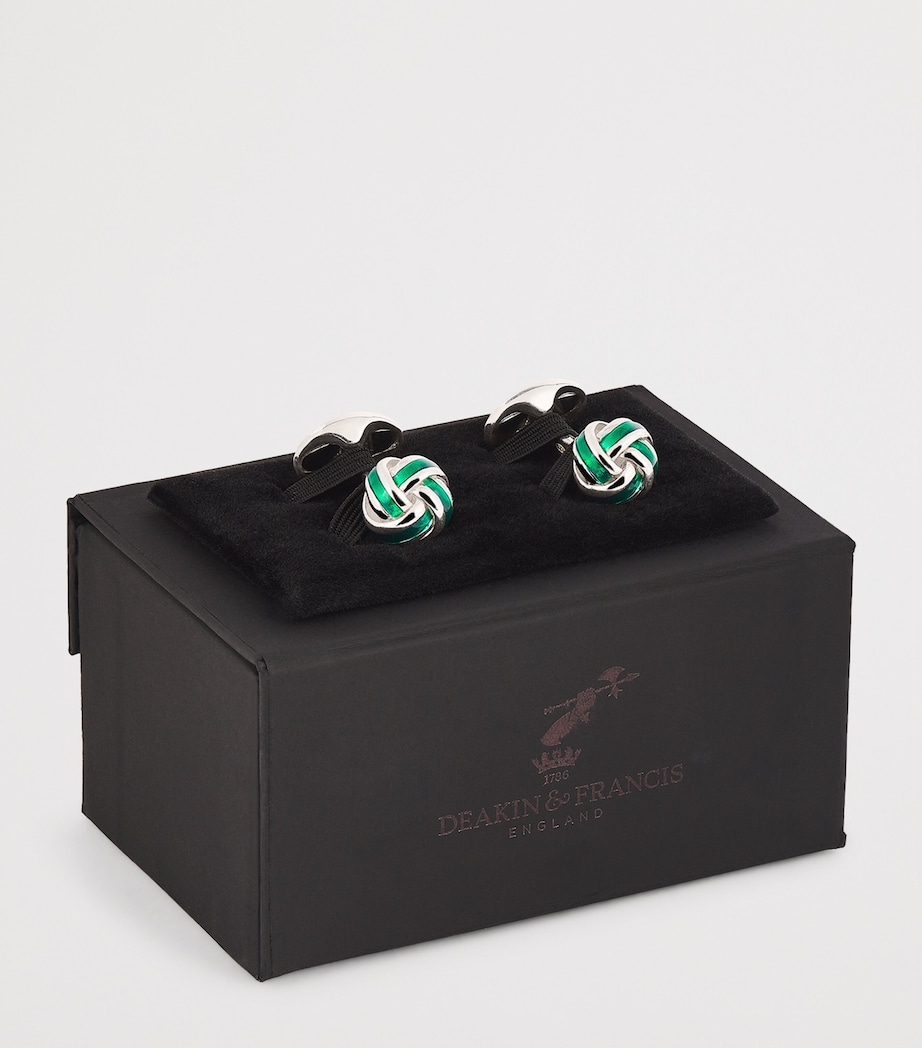 Sterling Silver and Enamel Knot Cufflinks GREEN Image 3