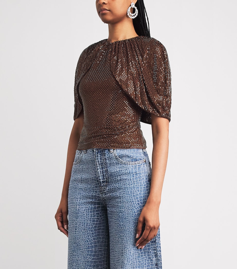Self-Portrait Womens Embellished Cape-Sleeve Blouse Brown Image 4