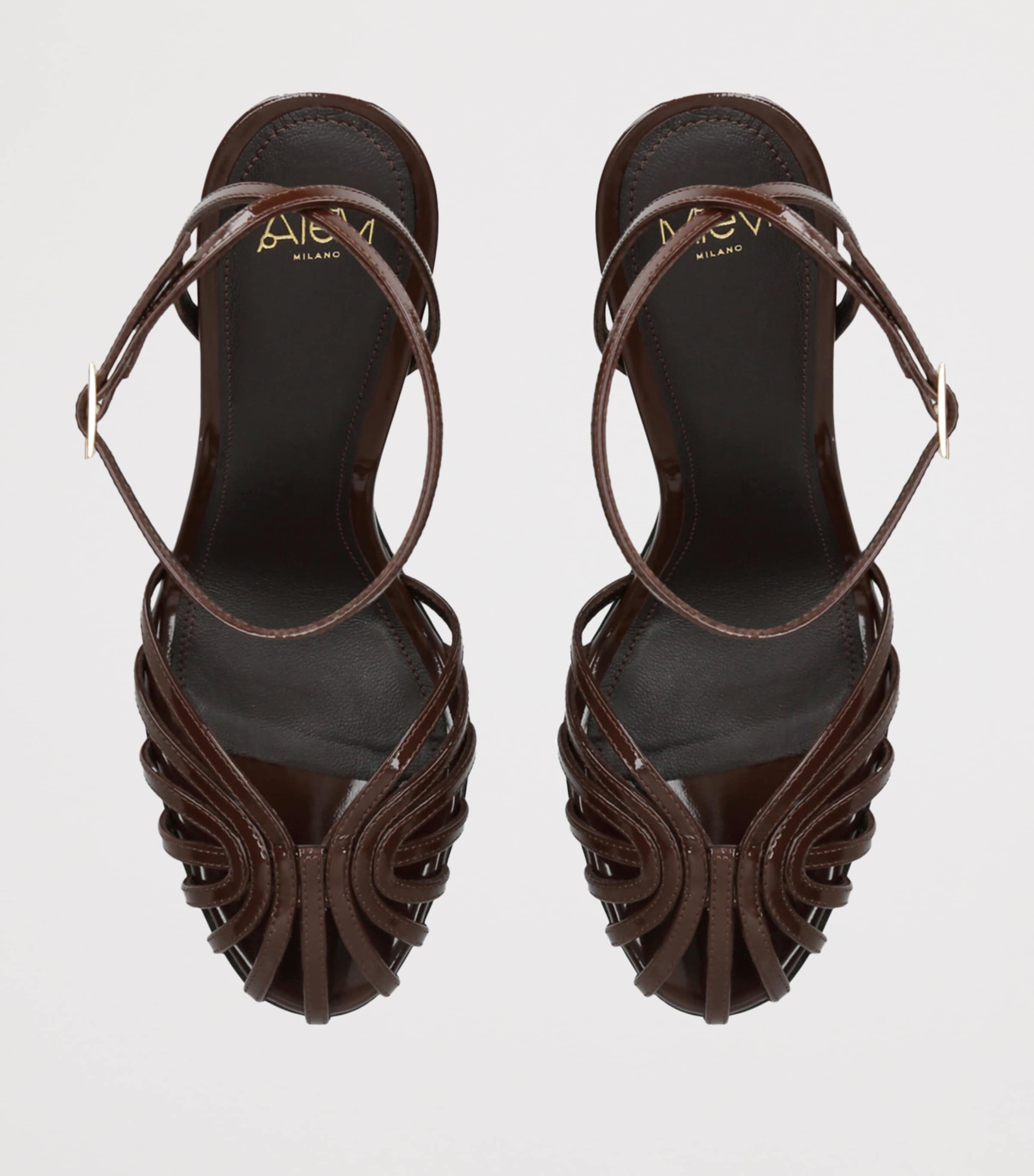 Alevì Patent Leather Blake Heeled Sandals 95 Dark Brown Image 4