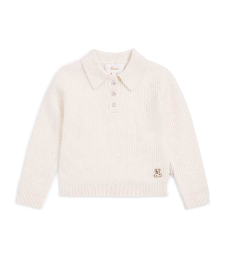 Harrods Cashmere Polo Sweater (2-8 Years) Ivory Image 1