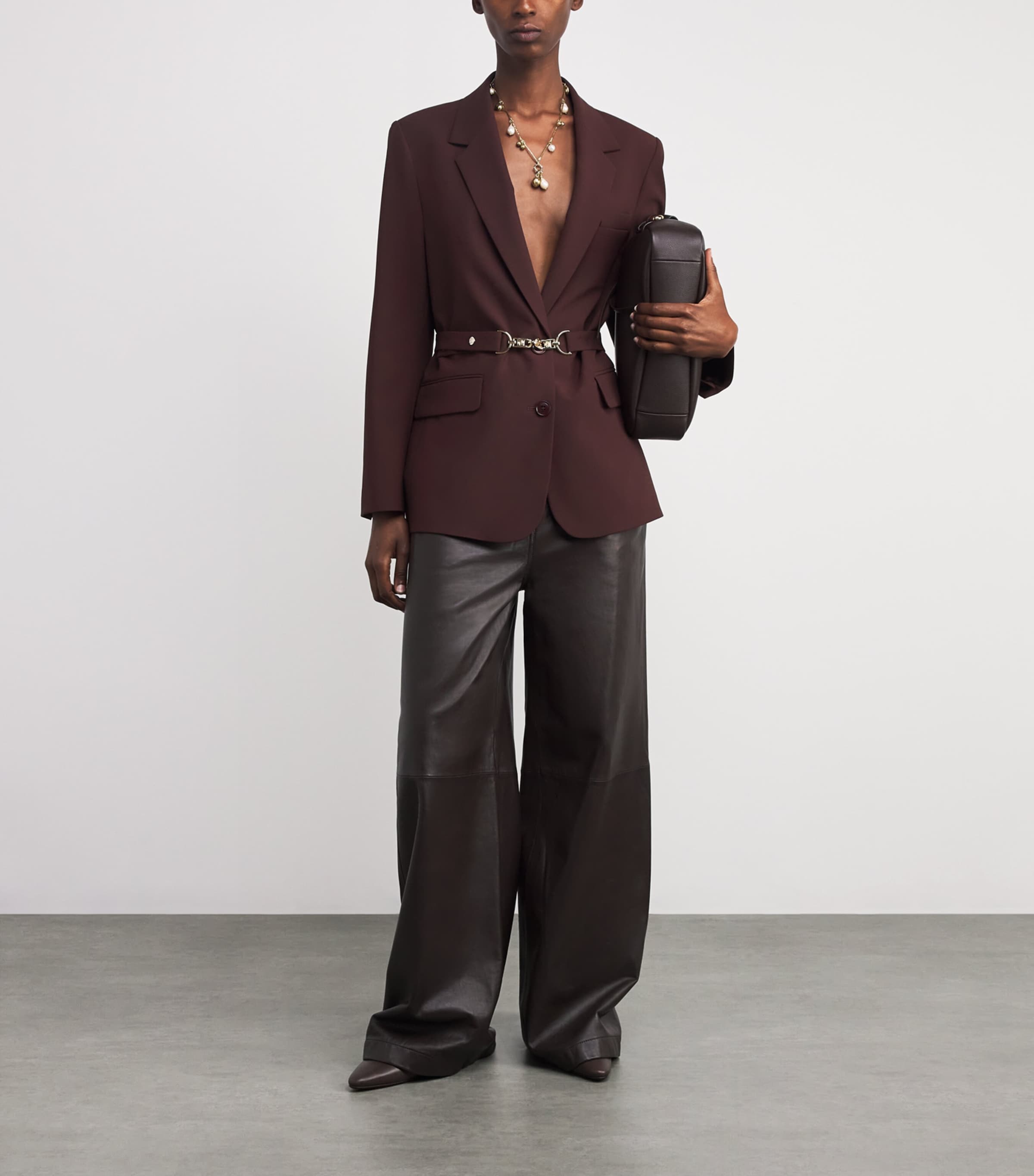 Wool-Blend Belted Blazer BURGUNDY Image 2
