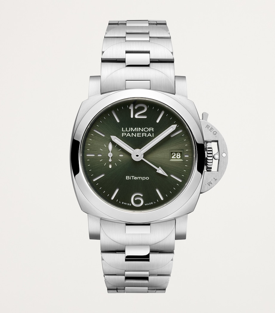 Brushed Steel Luminor Quaranta BiTempo Watch 40mm GREEN Image 8