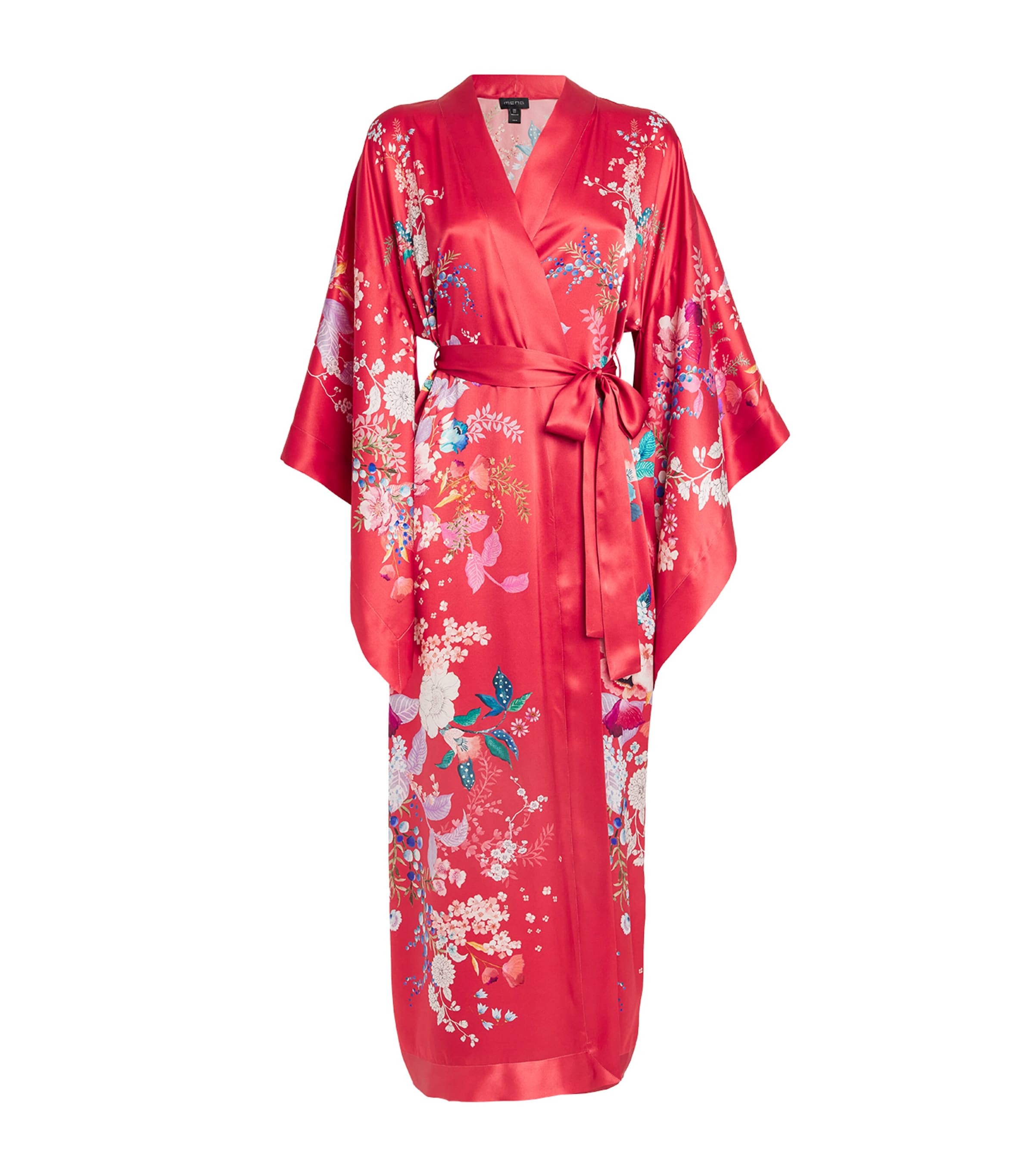 Meng Silk-satin Floral Kimono In Red