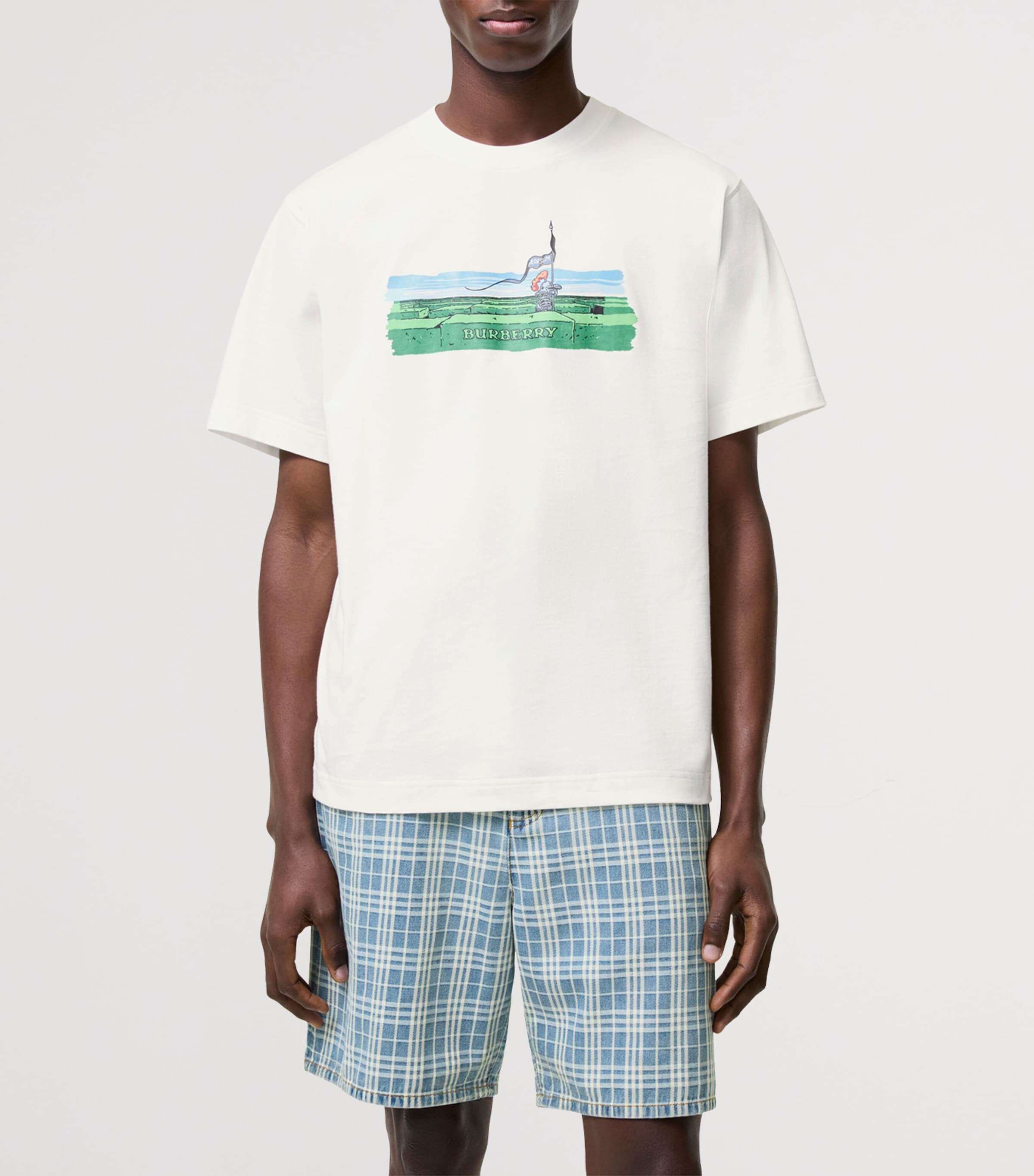 Burberry Mens Cotton Maze Print T-Shirt Chalk Image 2