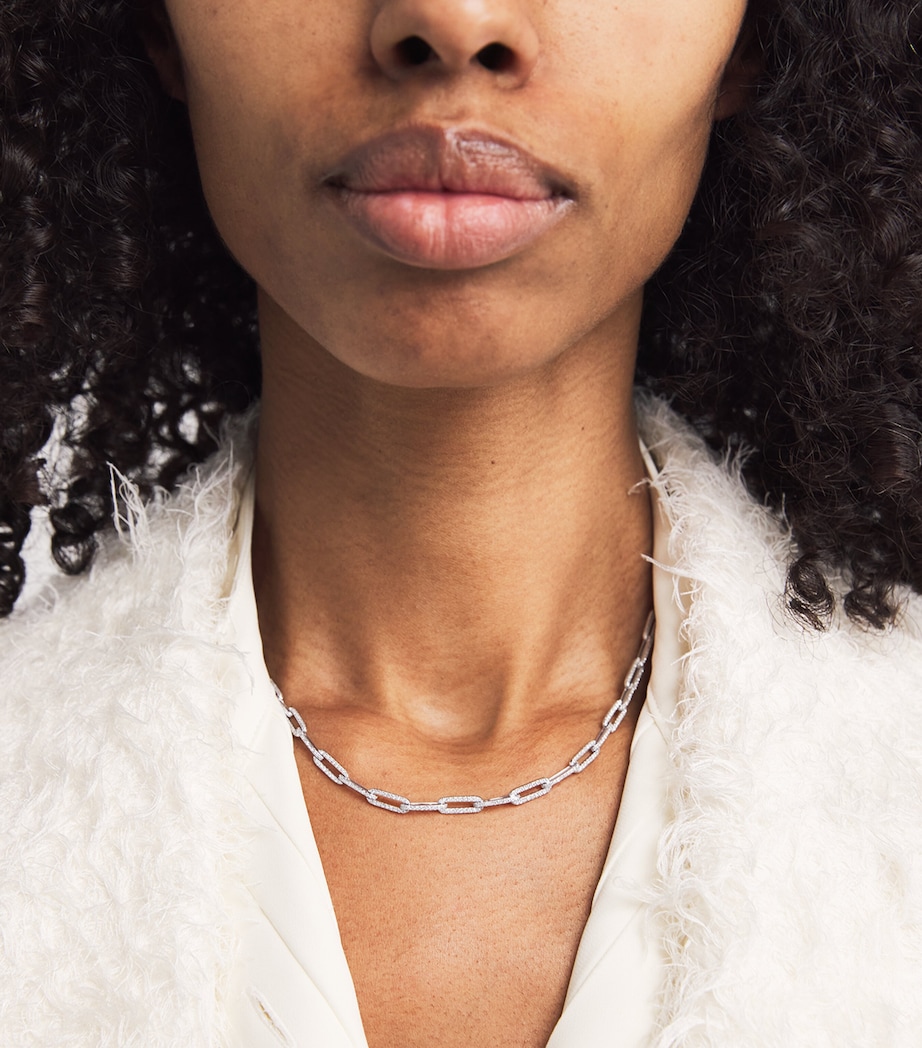 White Gold and Diamond Flat Cable Link Necklace WHITE GOLD Image 2