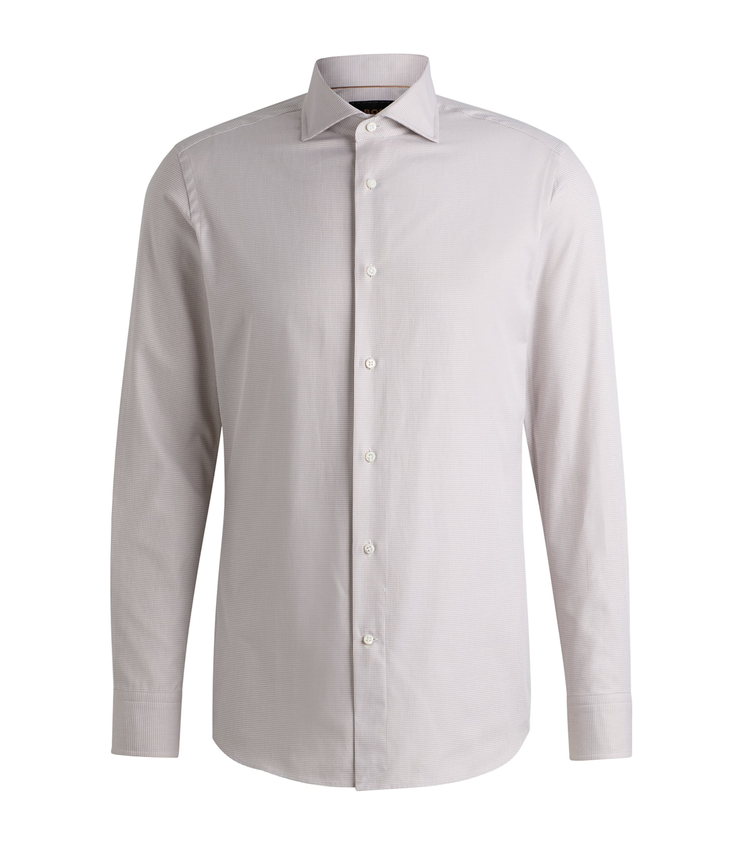 Hugo Boss Regular-fit Long-sleeved Shirt In Cotton Dobby In Beige