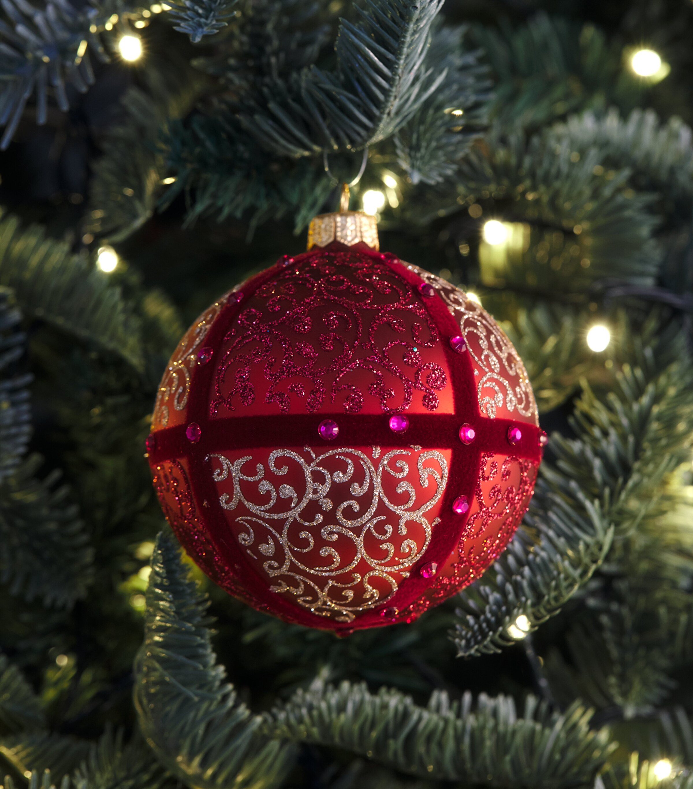 Harrods Glass Embellished Bauble Burgundy Image 4