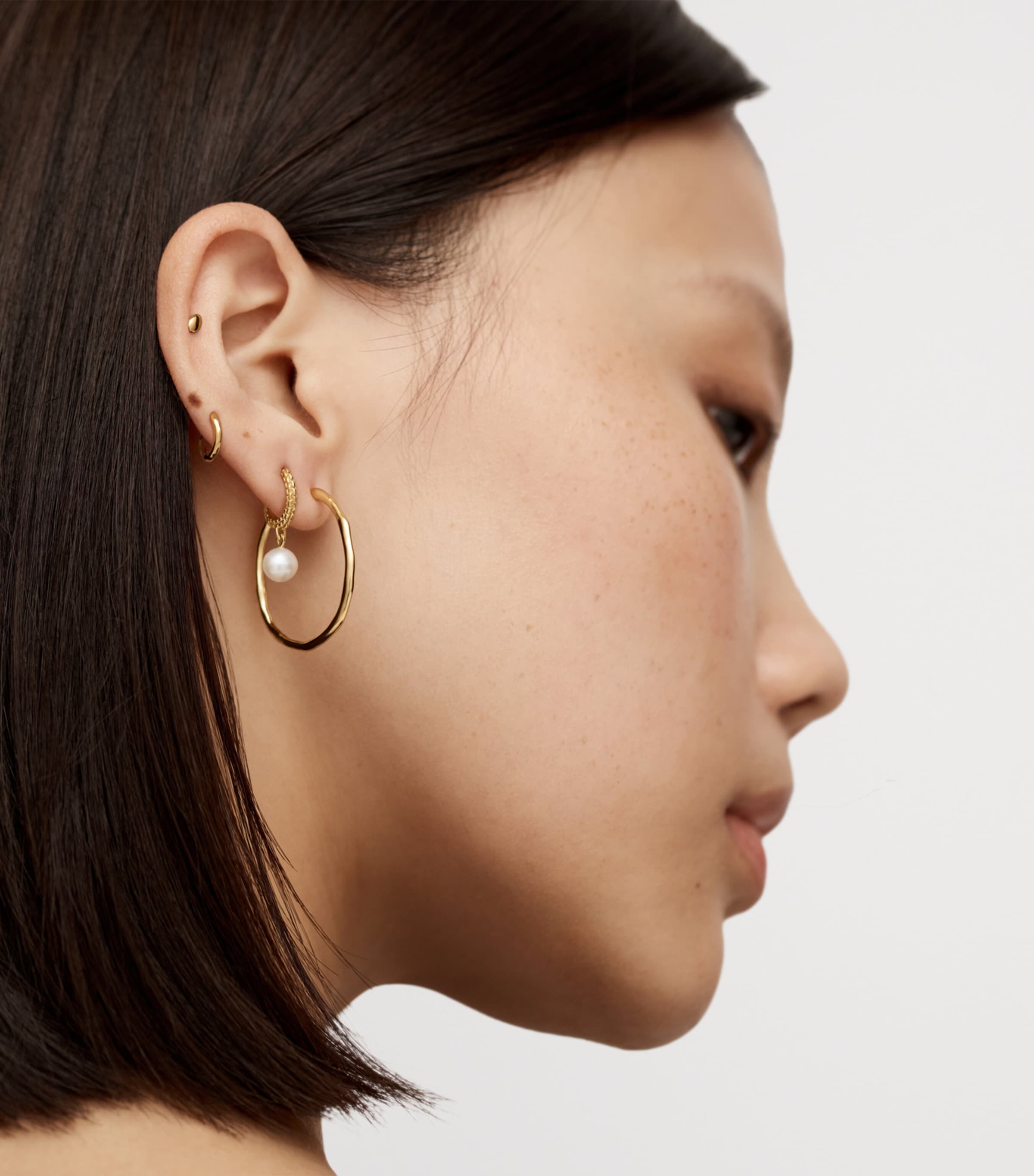 Monica Vinader Gold Vermeil and Pearl Heirloom Huggie Earrings Gold Vermeil Image 3