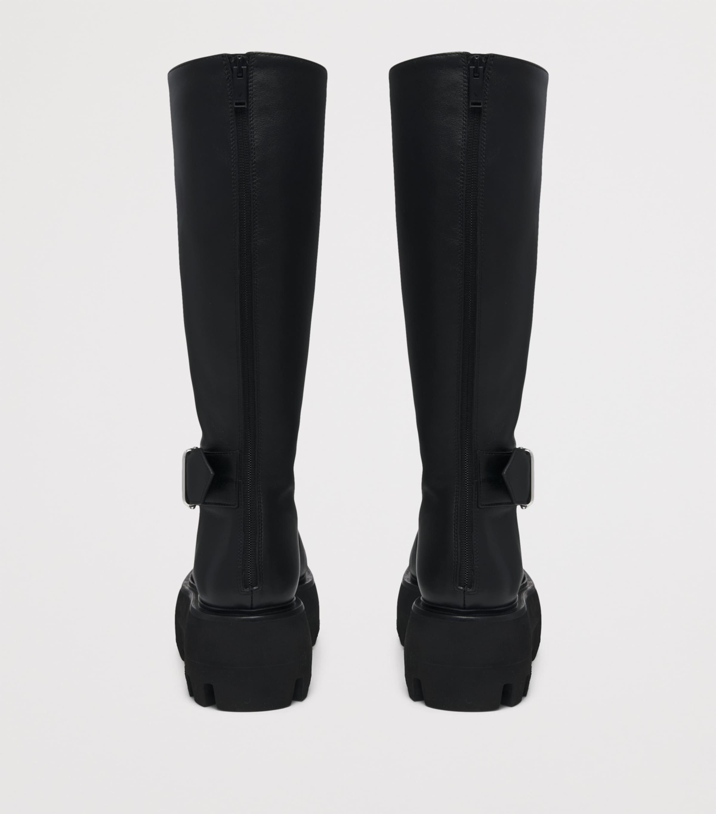 Alexander Mcqueen Leather Sofa Knee-high Boots In Black