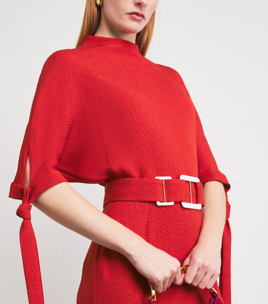 Jacquard Belted Pedernal Dress CARMINE Image 4