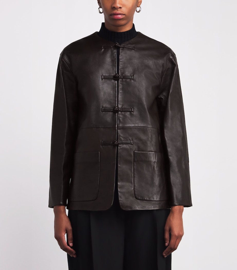 Mandarin Leather Jacket MAHOGANY-244 Image 3