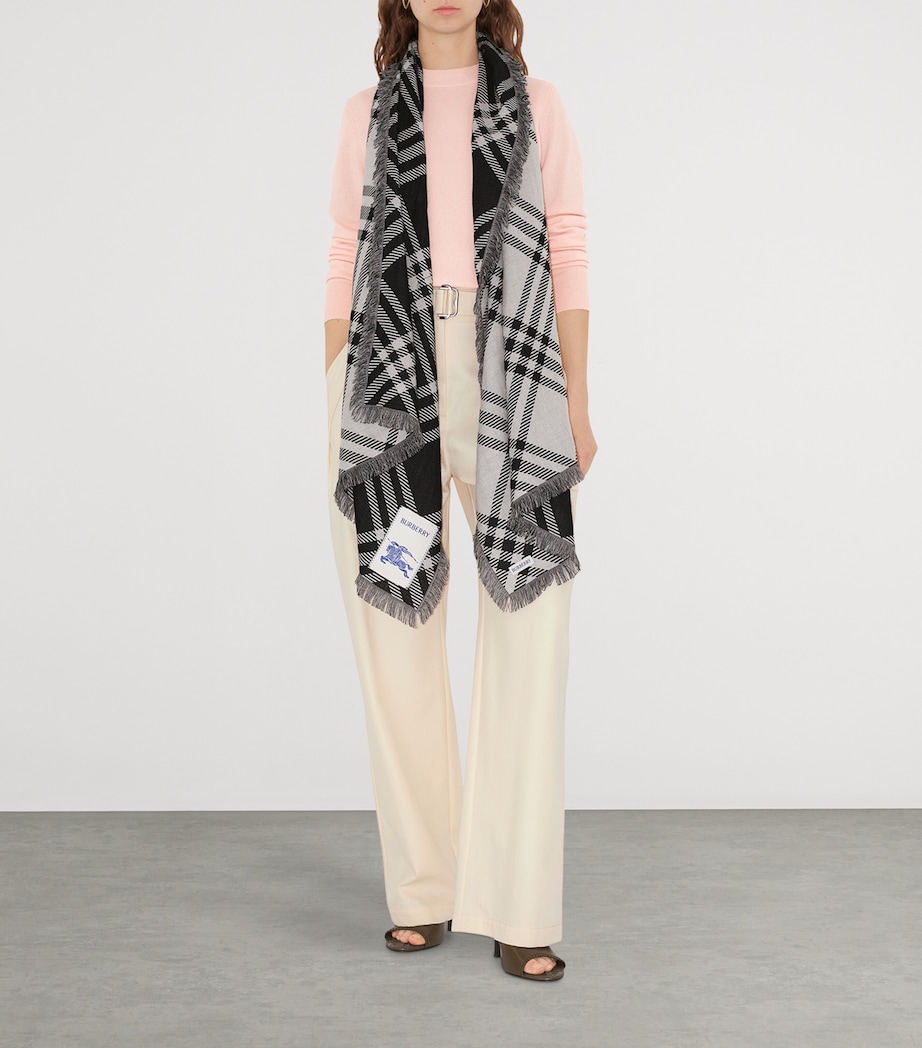Silk-Wool Wide Check Scarf BLACK/CALICO Image 3