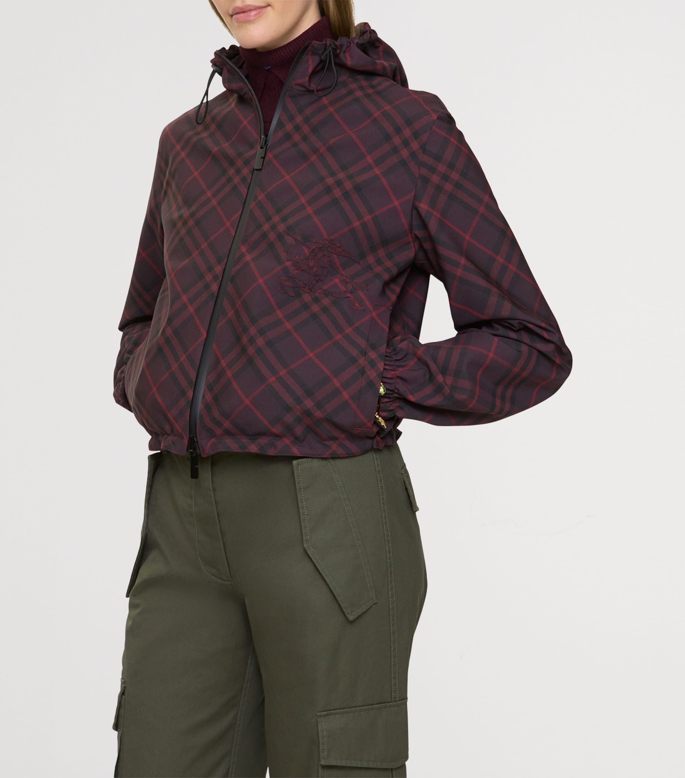 Check Reversible Cropped Jacket WINE IP CHECK Image 2