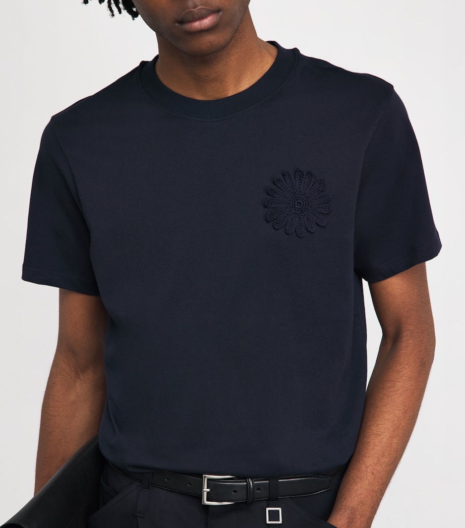 Sandro Paris Mens Cotton Crochet T-Shirt Navy Blue Image 3