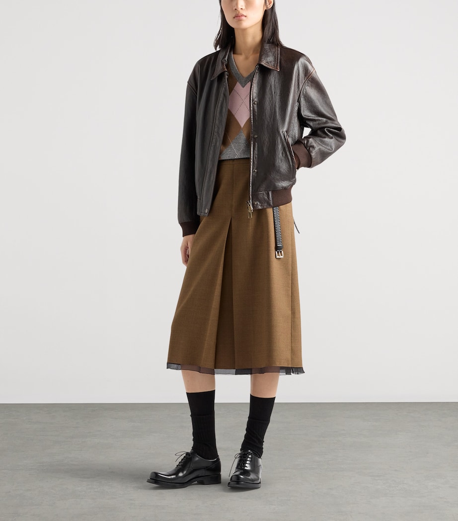 Prada Womens Cashmere Argyle V-Neck Sweater Grey Image 2