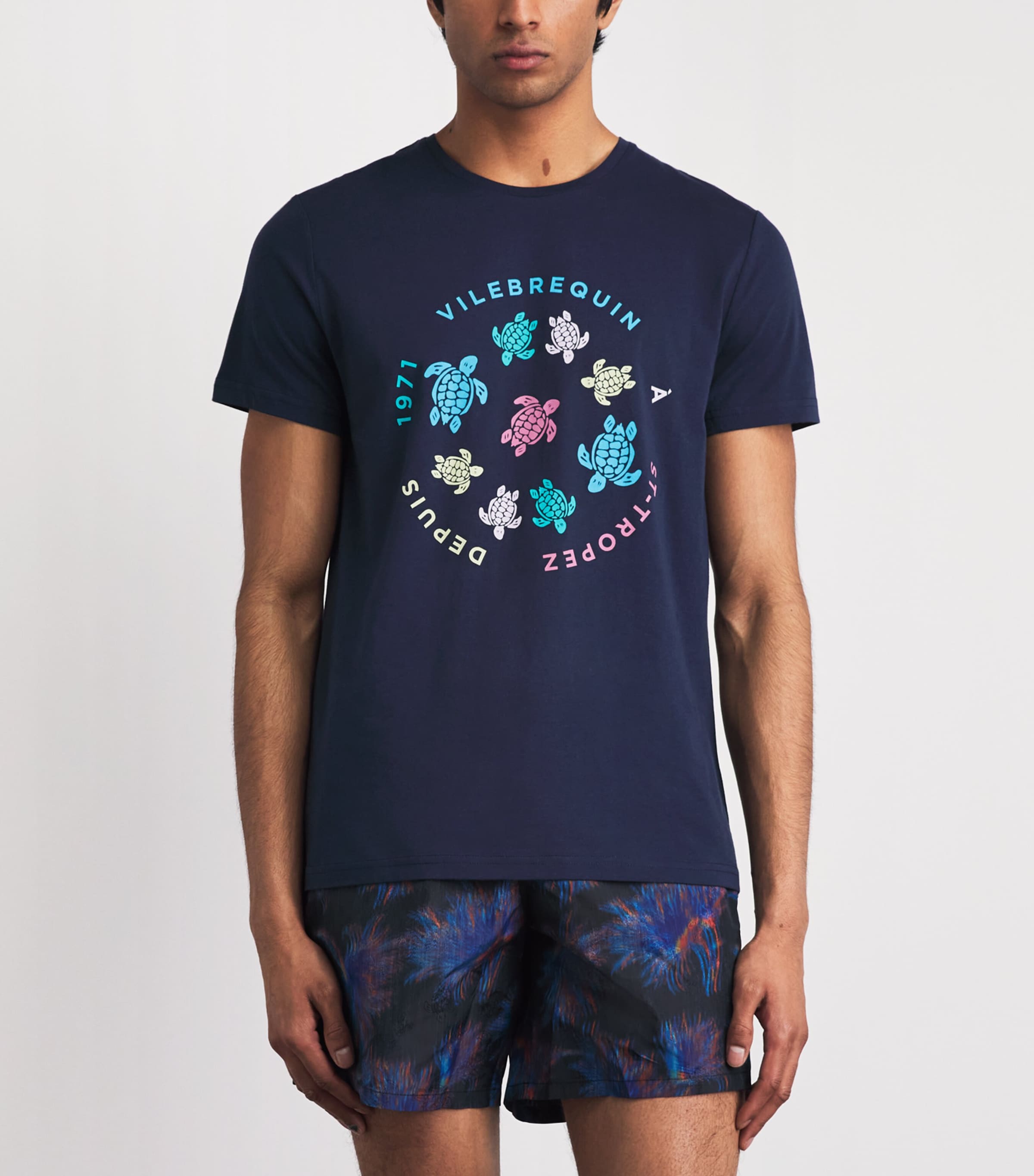 Vilebrequin Mens Cotton Logo Turtle T-Shirt Bleu Marine Image 4