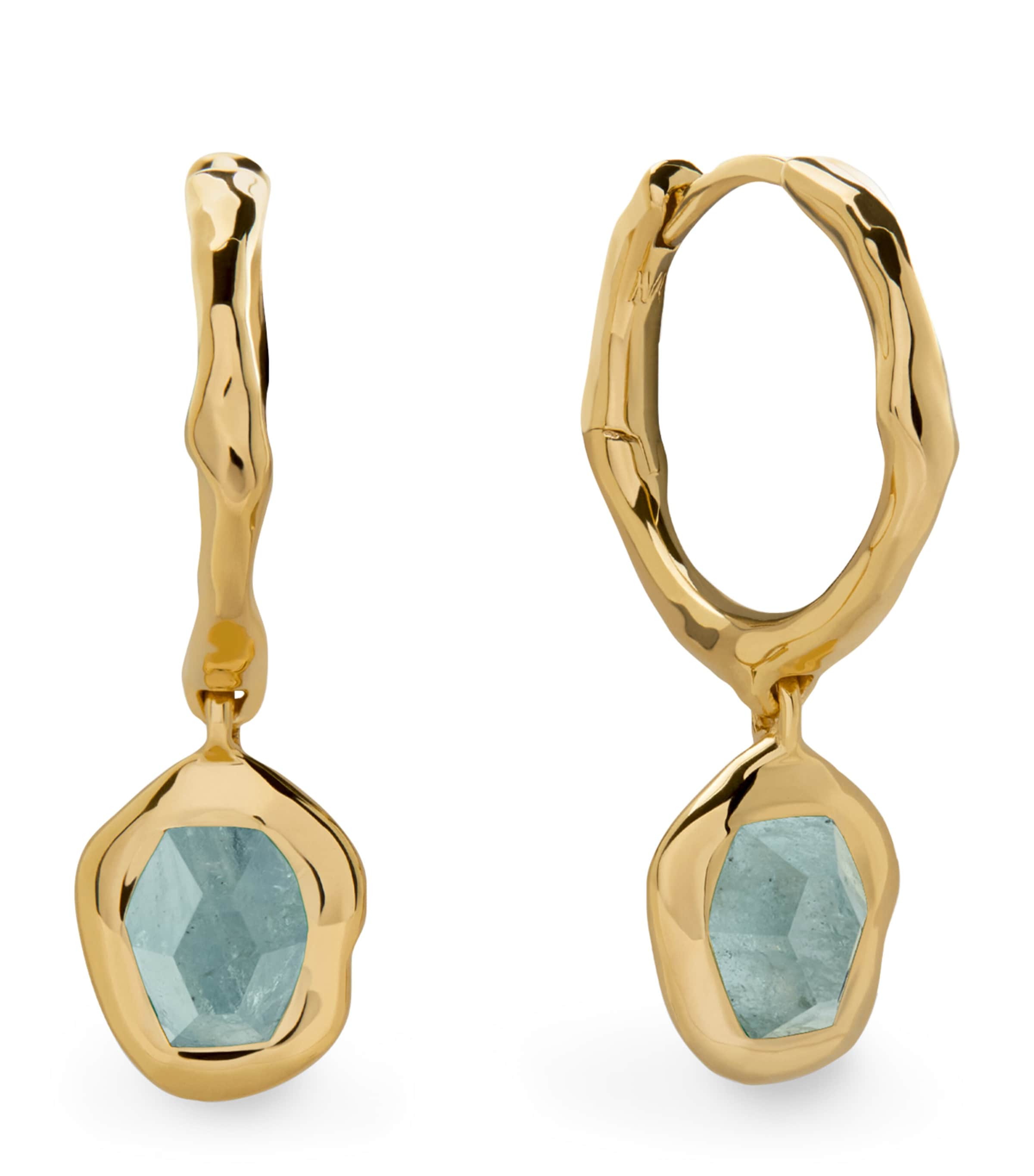 Monica Vinader Gold Vermeil and Aquamarine Odyssey Huggie Earrings Gold Vermeil Image 1