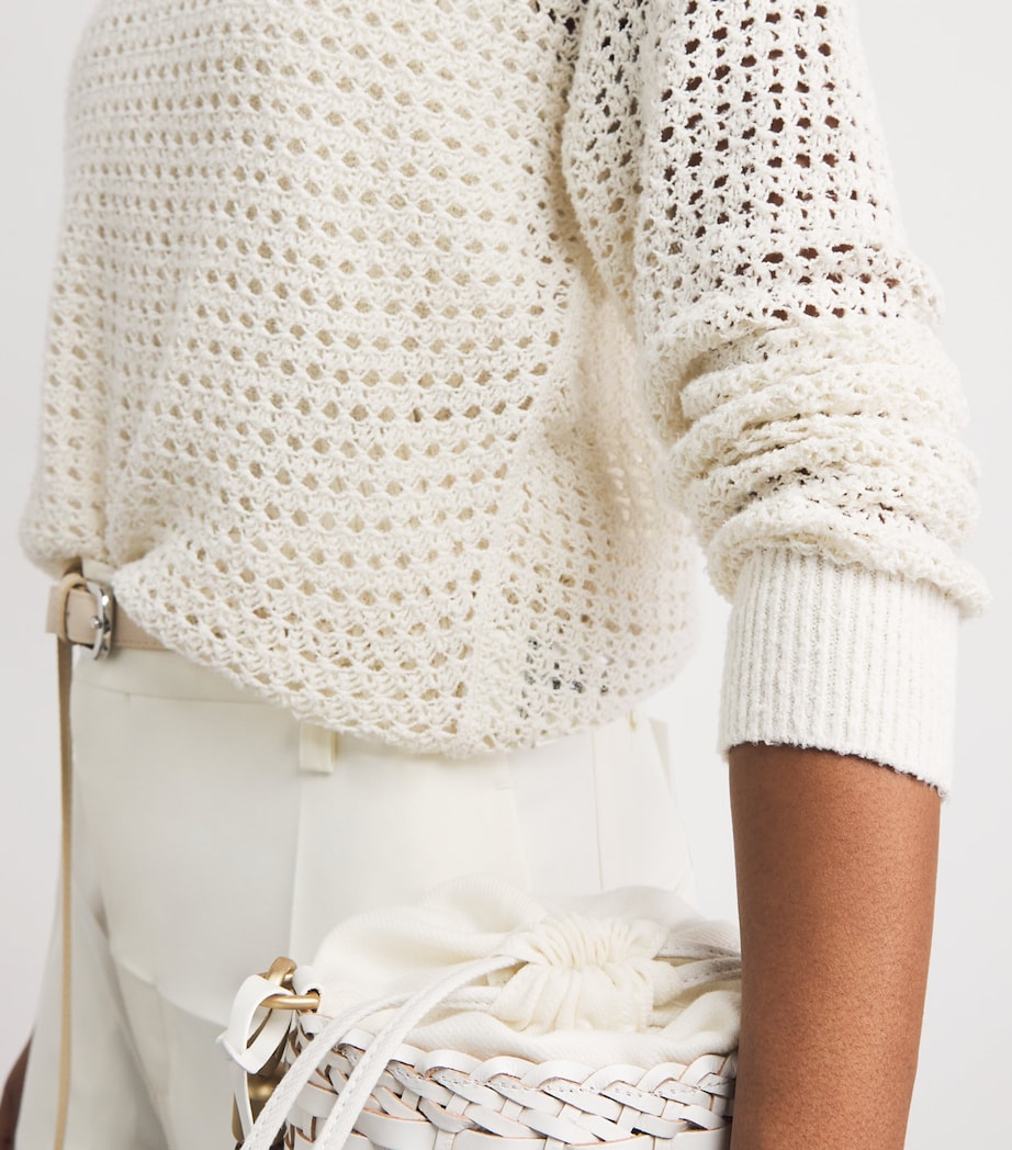Eleventy Womens Silk Open-Knit Sweater Avorio Image 3