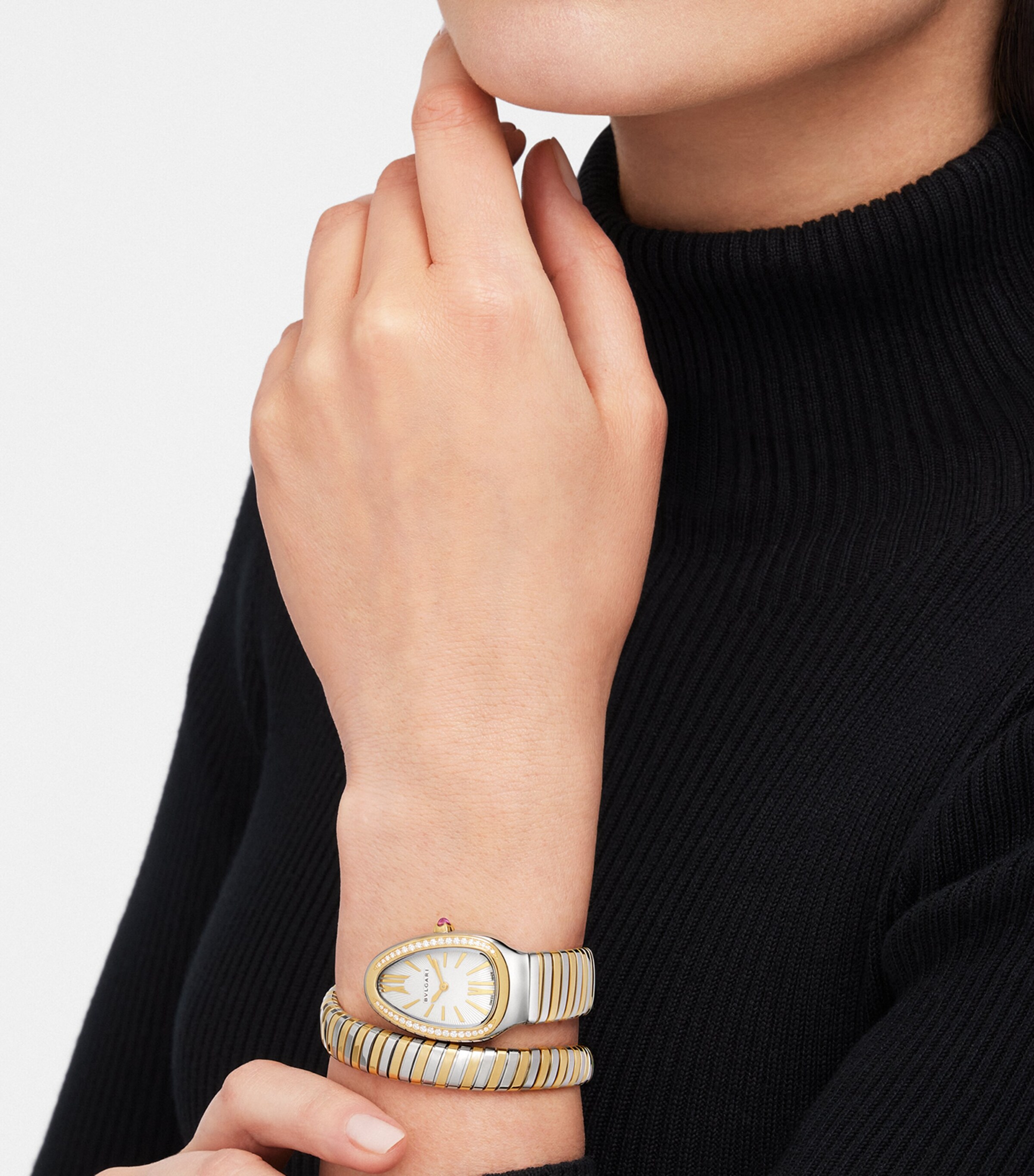 Bvlgari Stainless Steel and Yellow Gold Serpenti Tubogas Watch 35mm White Image 5