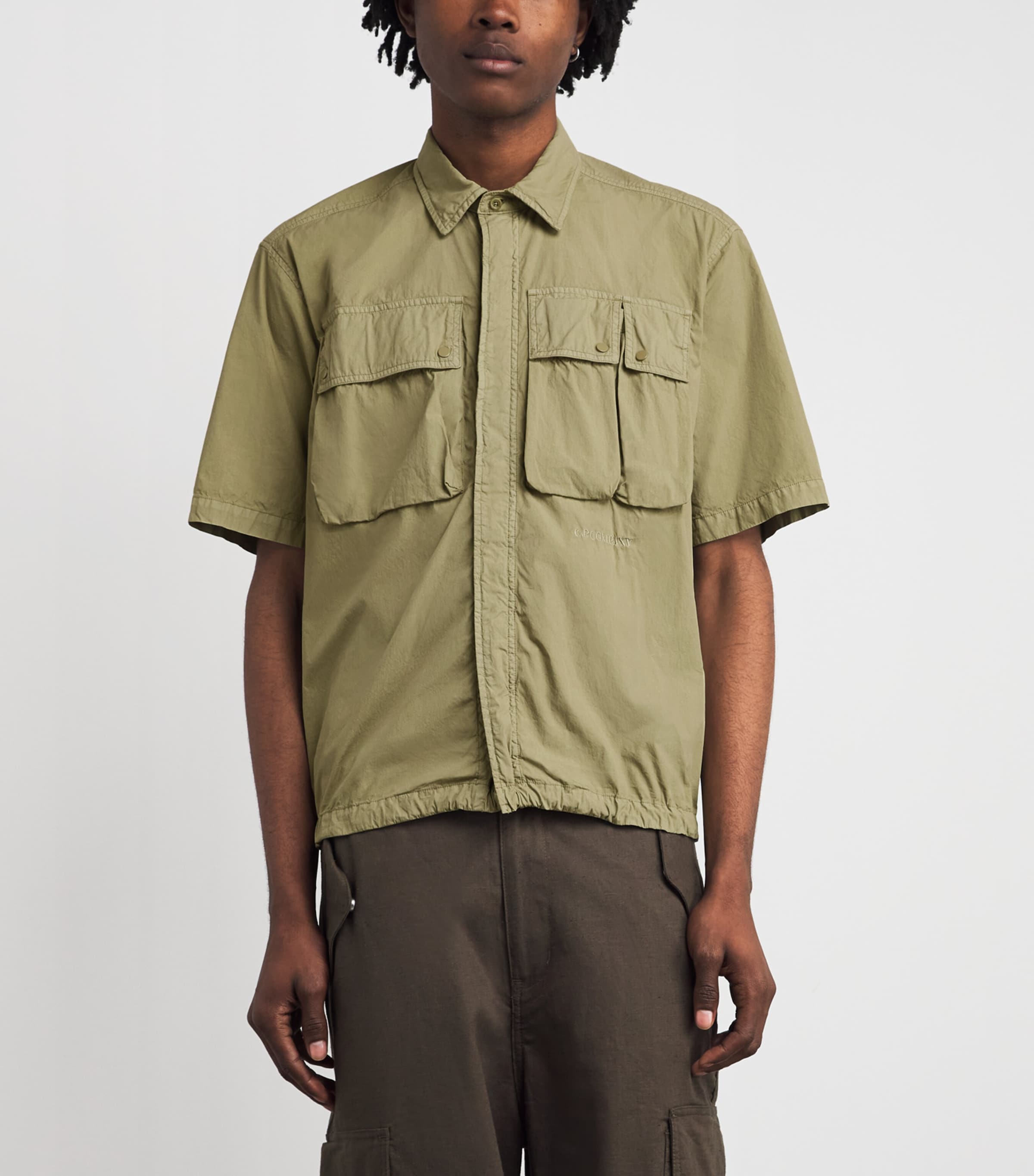 C.P. Company Mens 50 Fili Zip-Up Shirt Dried Herb Image 4