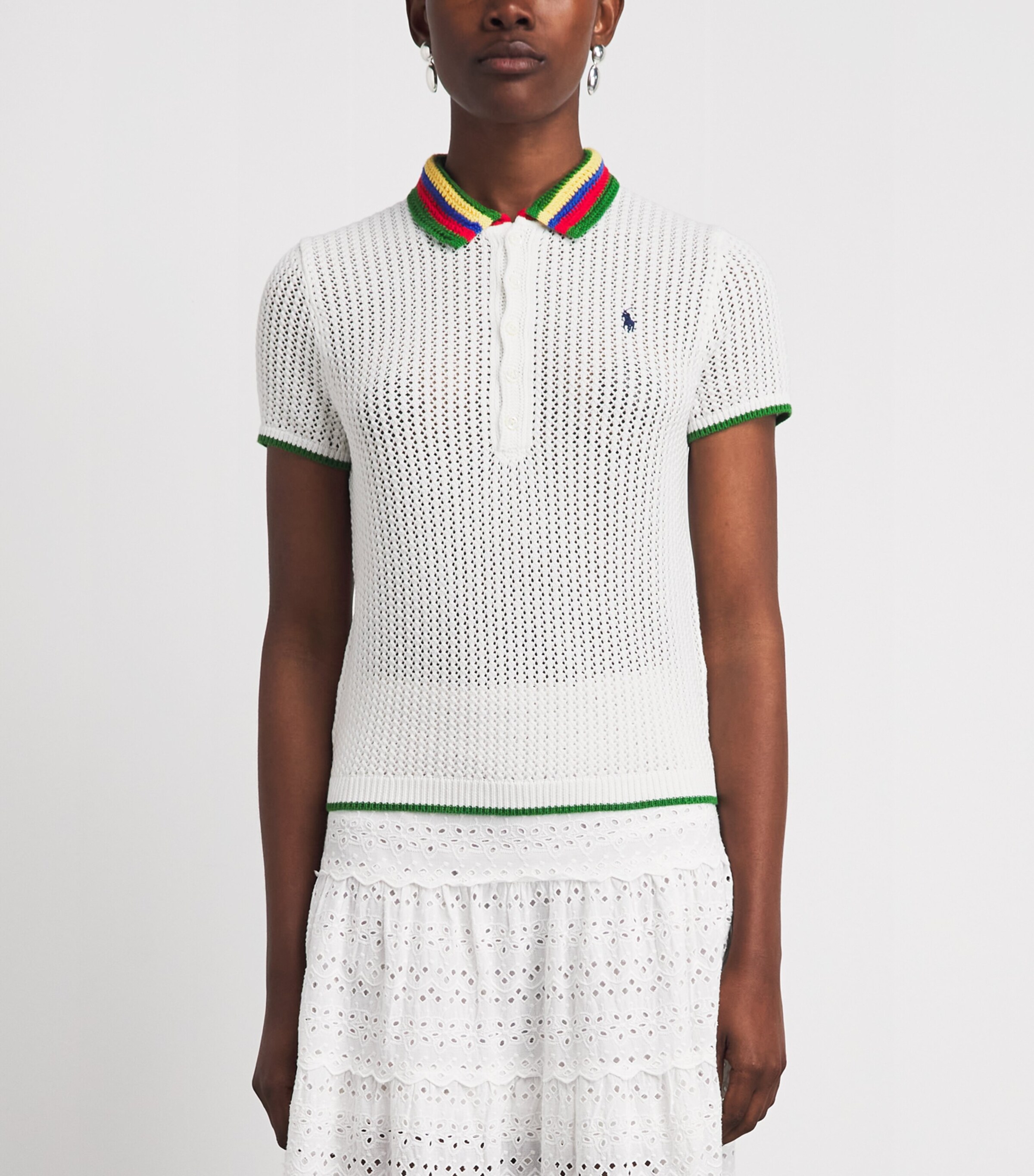 Polo Ralph Lauren Womens Crochet Polo Pony Polo Shirt White Multi Image 4