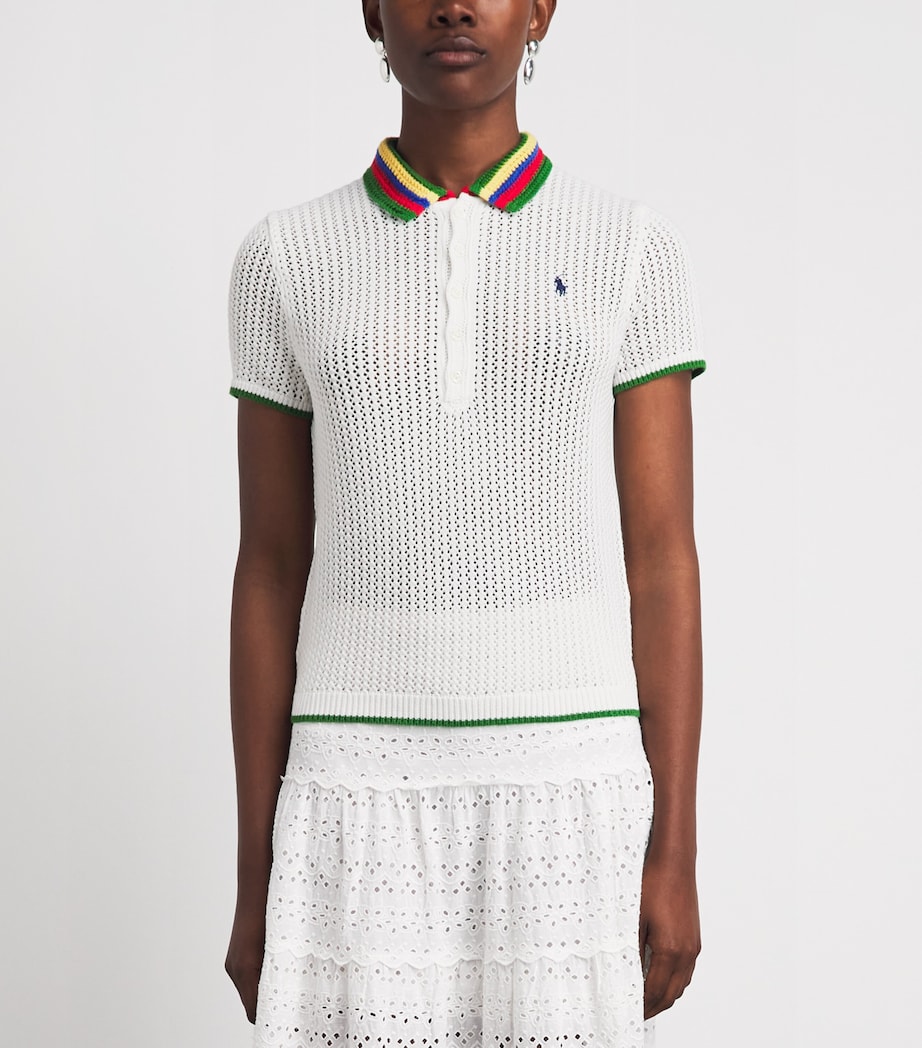 Polo Ralph Lauren Womens Crochet Polo Pony Polo Shirt White Multi Image 4