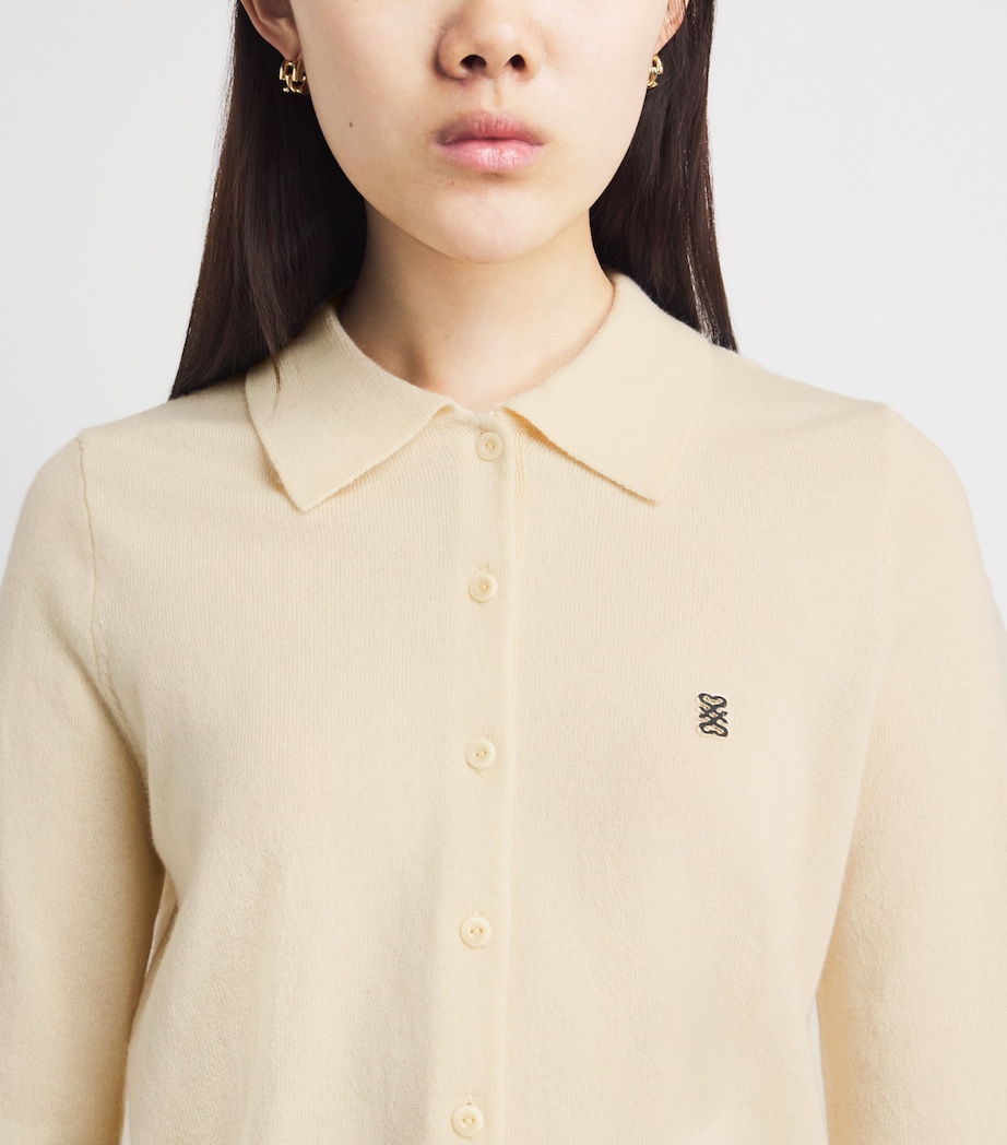 Sandro Paris Womens Wool-Cashmere Polo Cardigan Vanilla Image 3