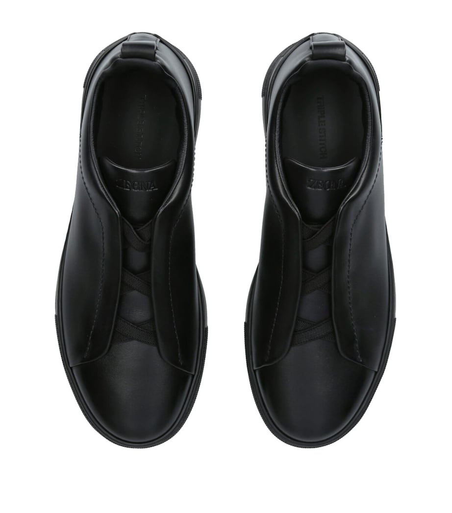 Leather Triple Stitch Evening Sneakers BLACK Image 2