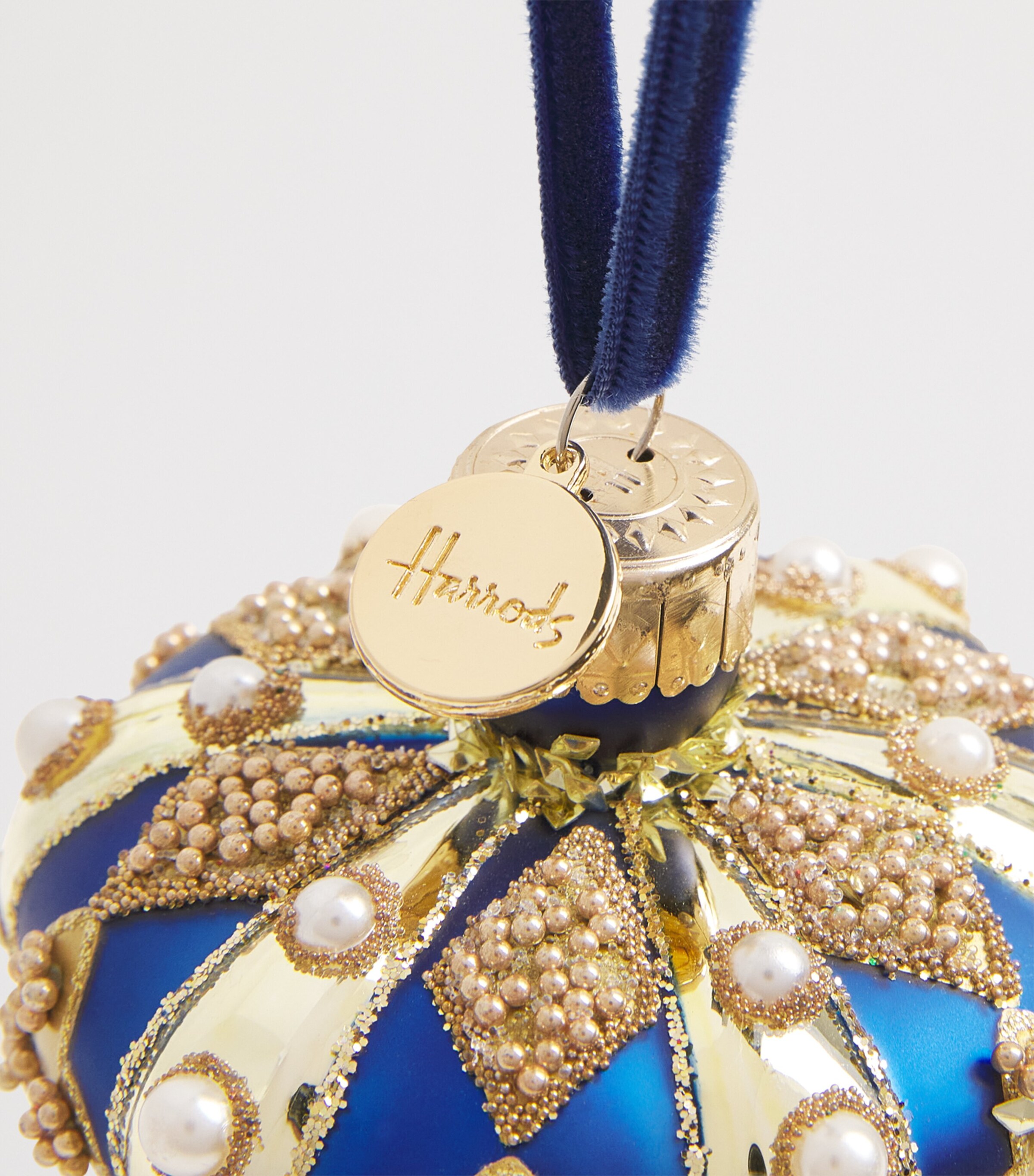 Harrods Embellished Crown Tree Decoration Dark Blue/gold Image 2