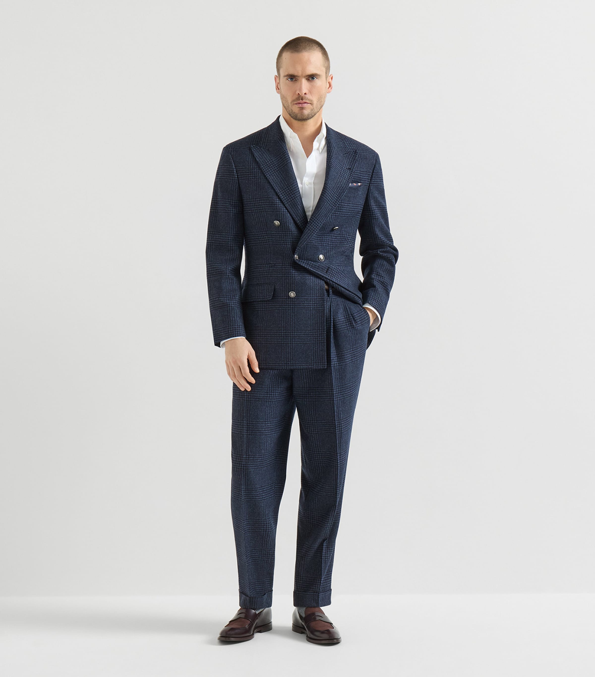 Brunello Cucinelli Mens Wool-Cashmere Prince of Wales Check 2-Piece Suit Image 3