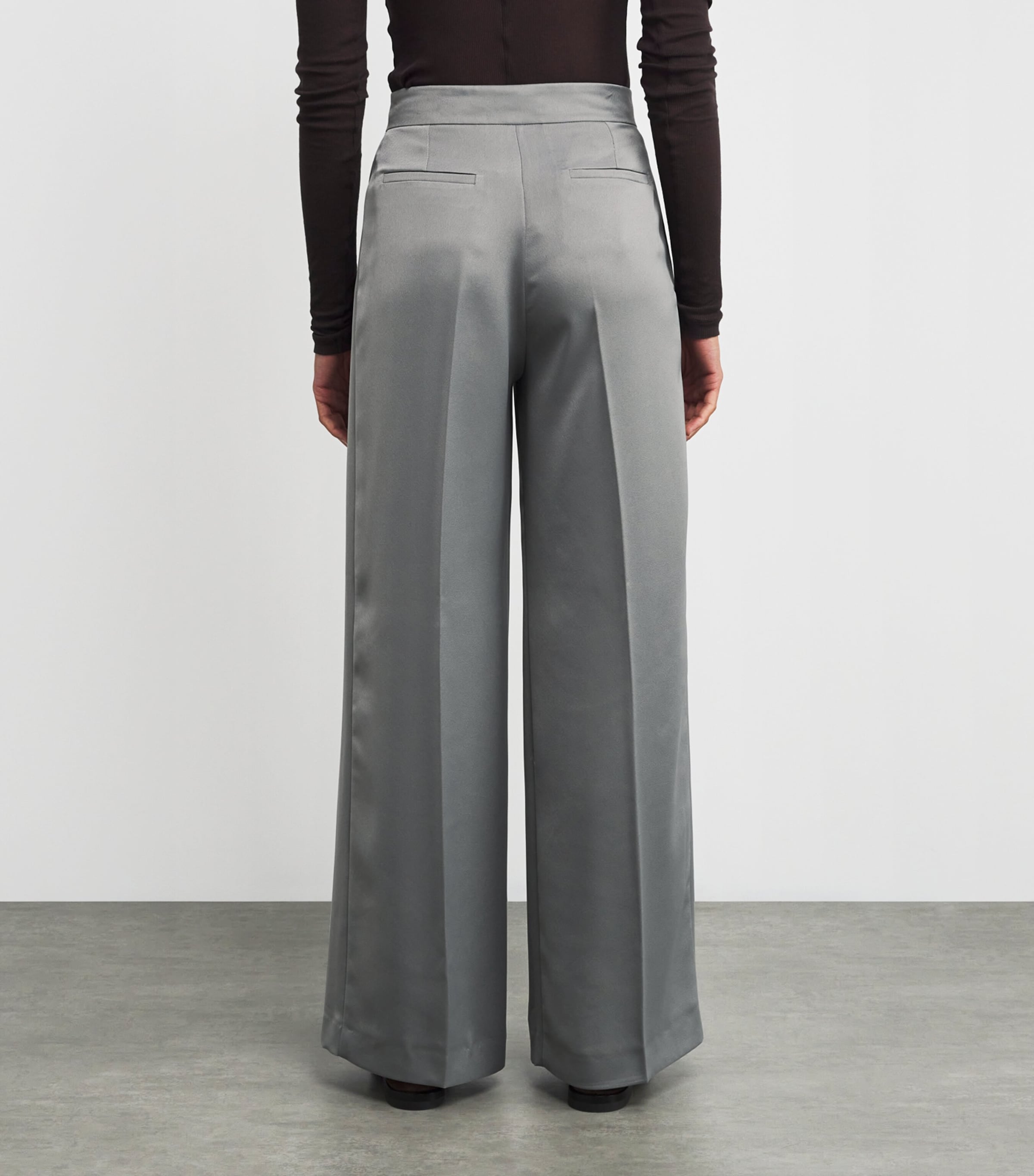 Satin Pleated Wide-Leg Trousers GREY Image 4