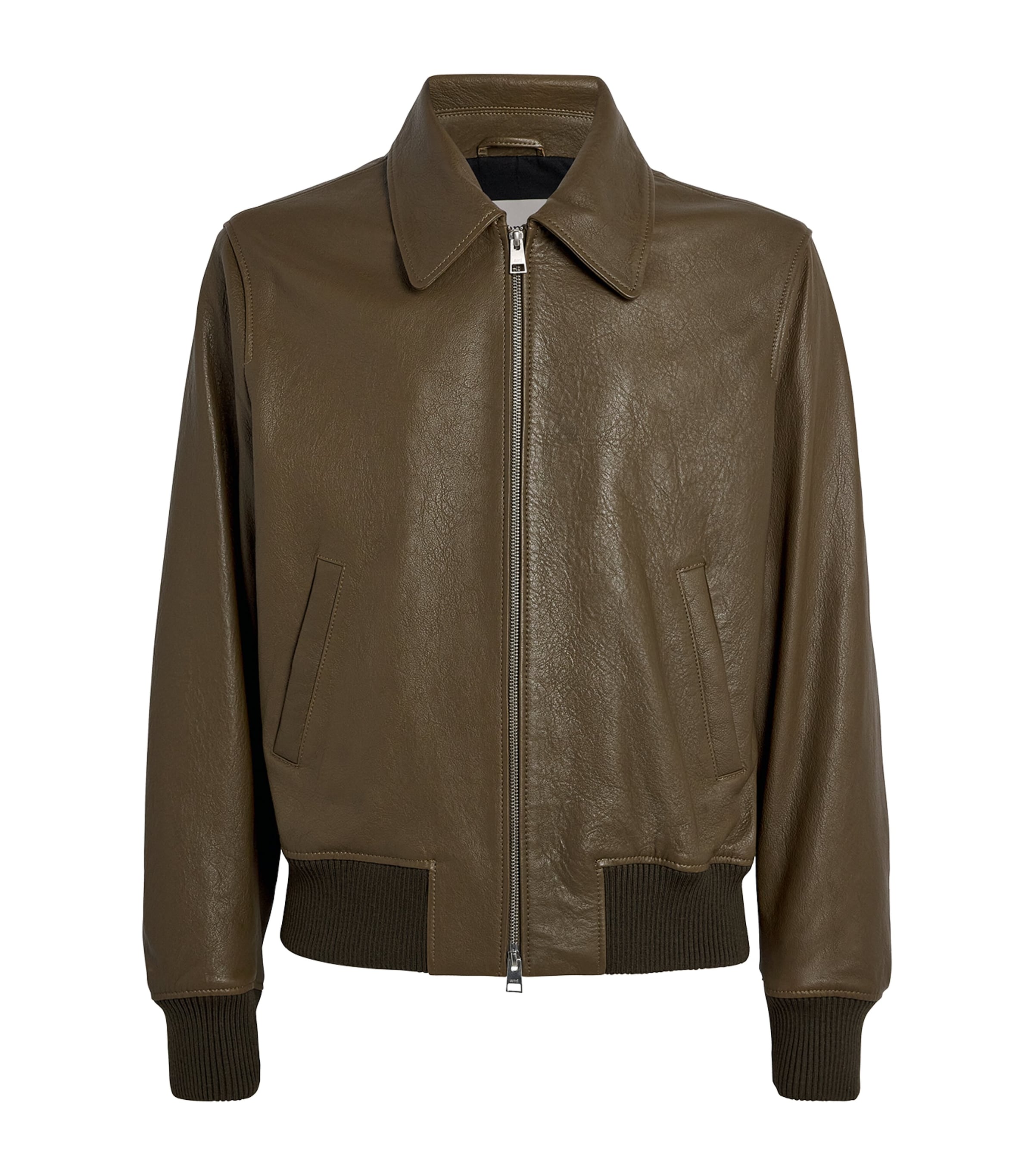 Ami Alexandre Mattiussi Leather Collar Bomber Jacket In Brown
