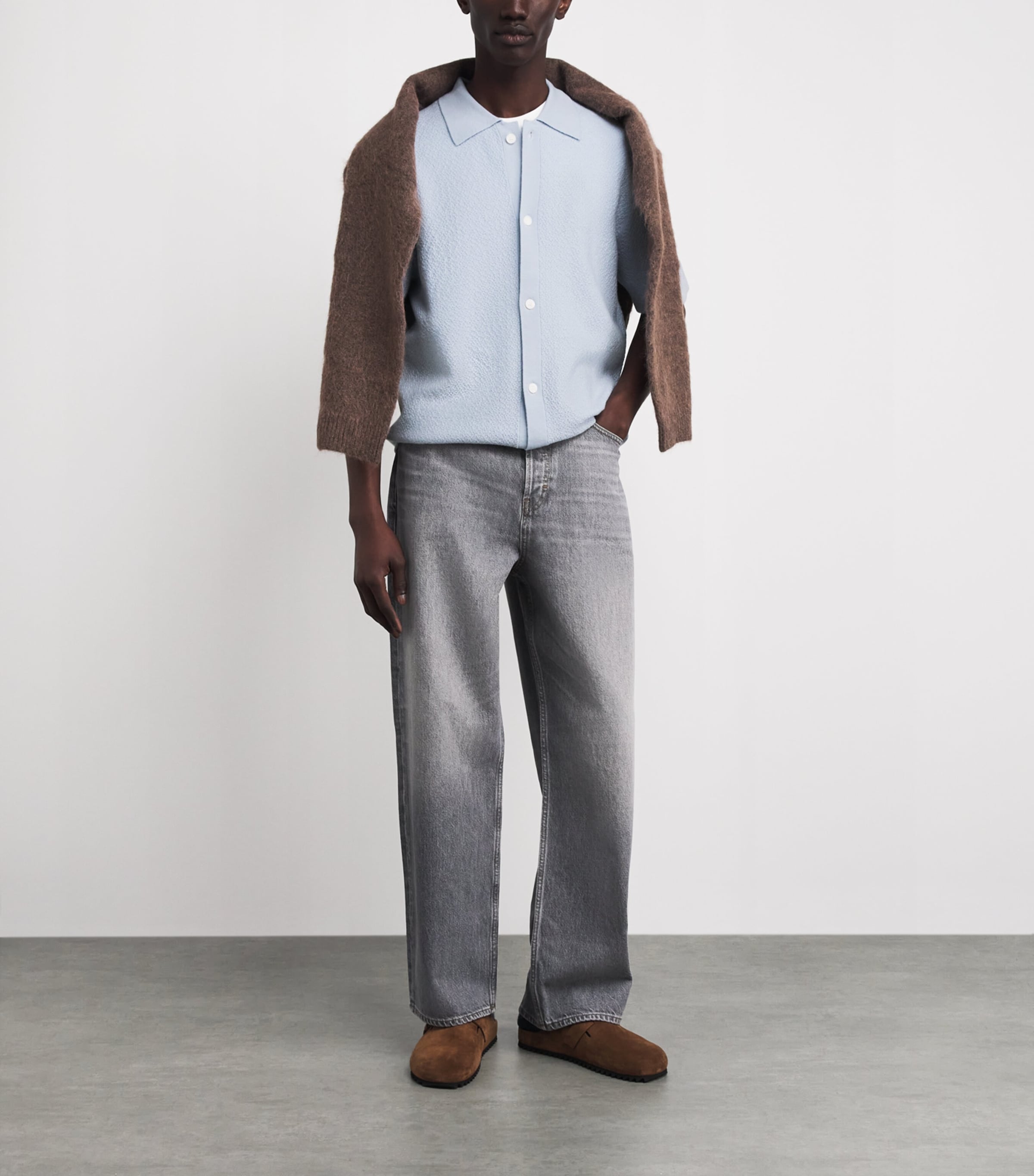 FRAME Mens Wool Short-Sleeve Cardigan Pale Blue Image 2