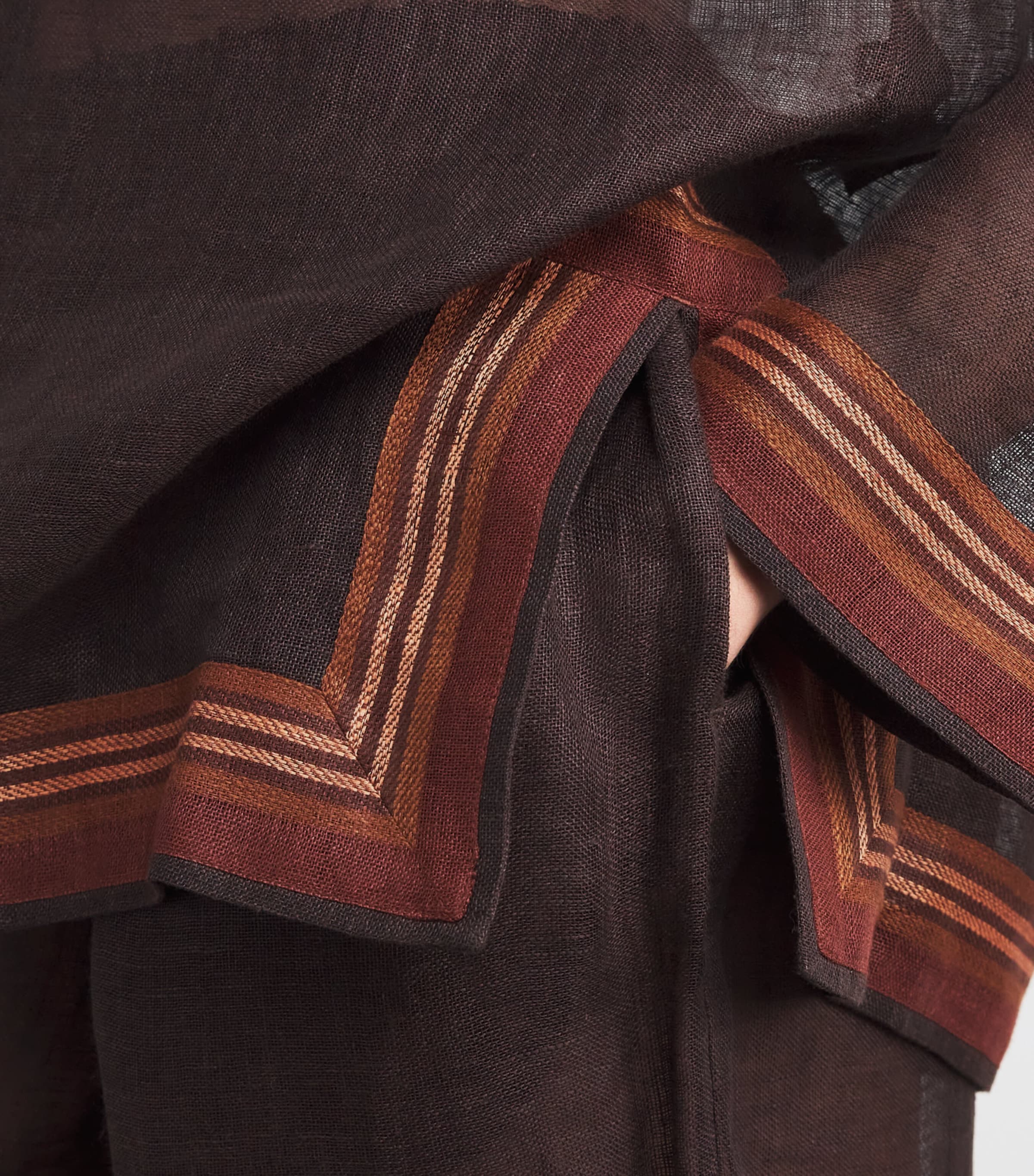 Linen Stripe Wide-Leg Trousers 200 DARK CHOC/ORANGE Image 6