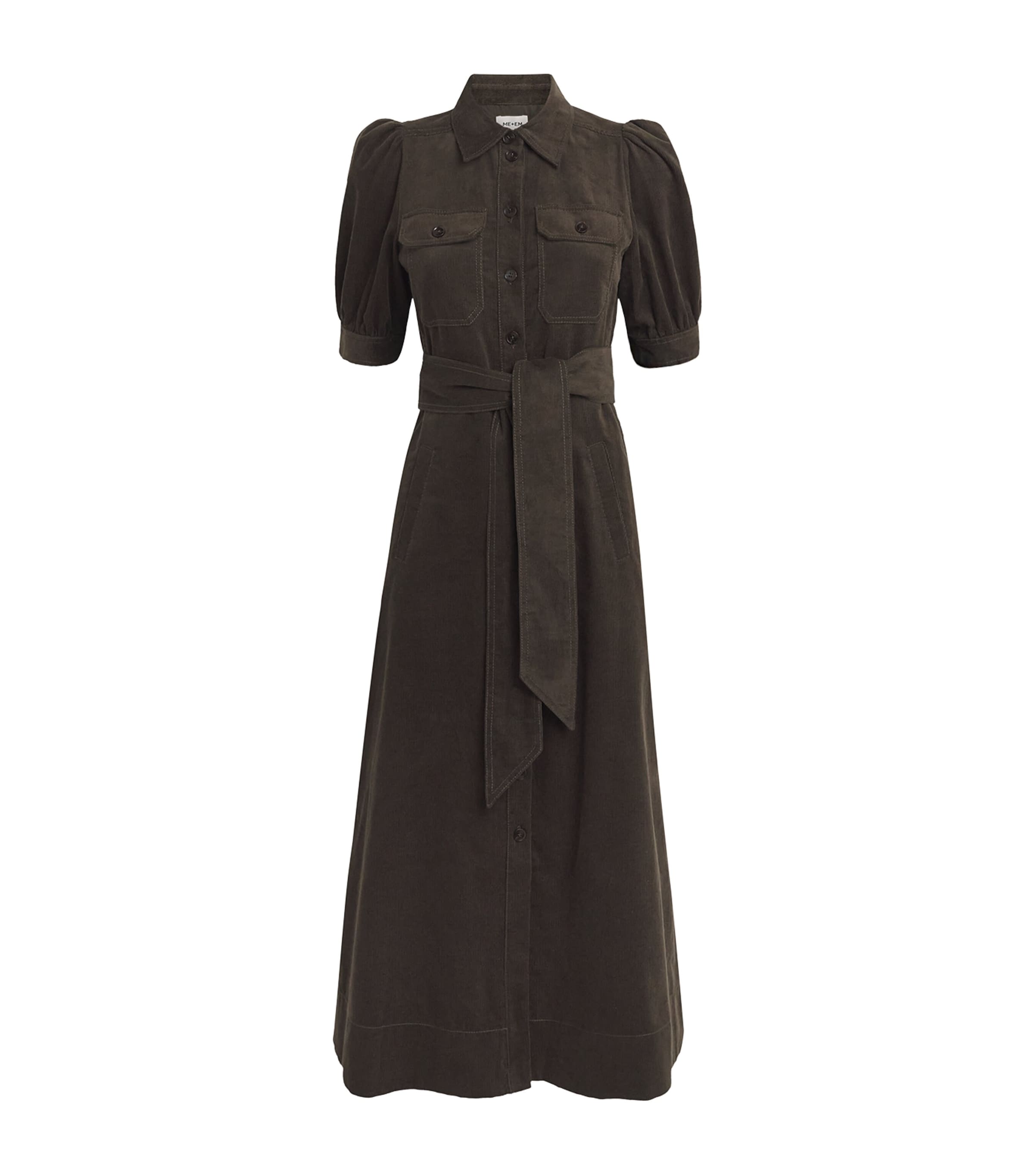 ME+EM Womens Cotton Corduroy Midi Shirt Dress Rich Olive Green Image 1