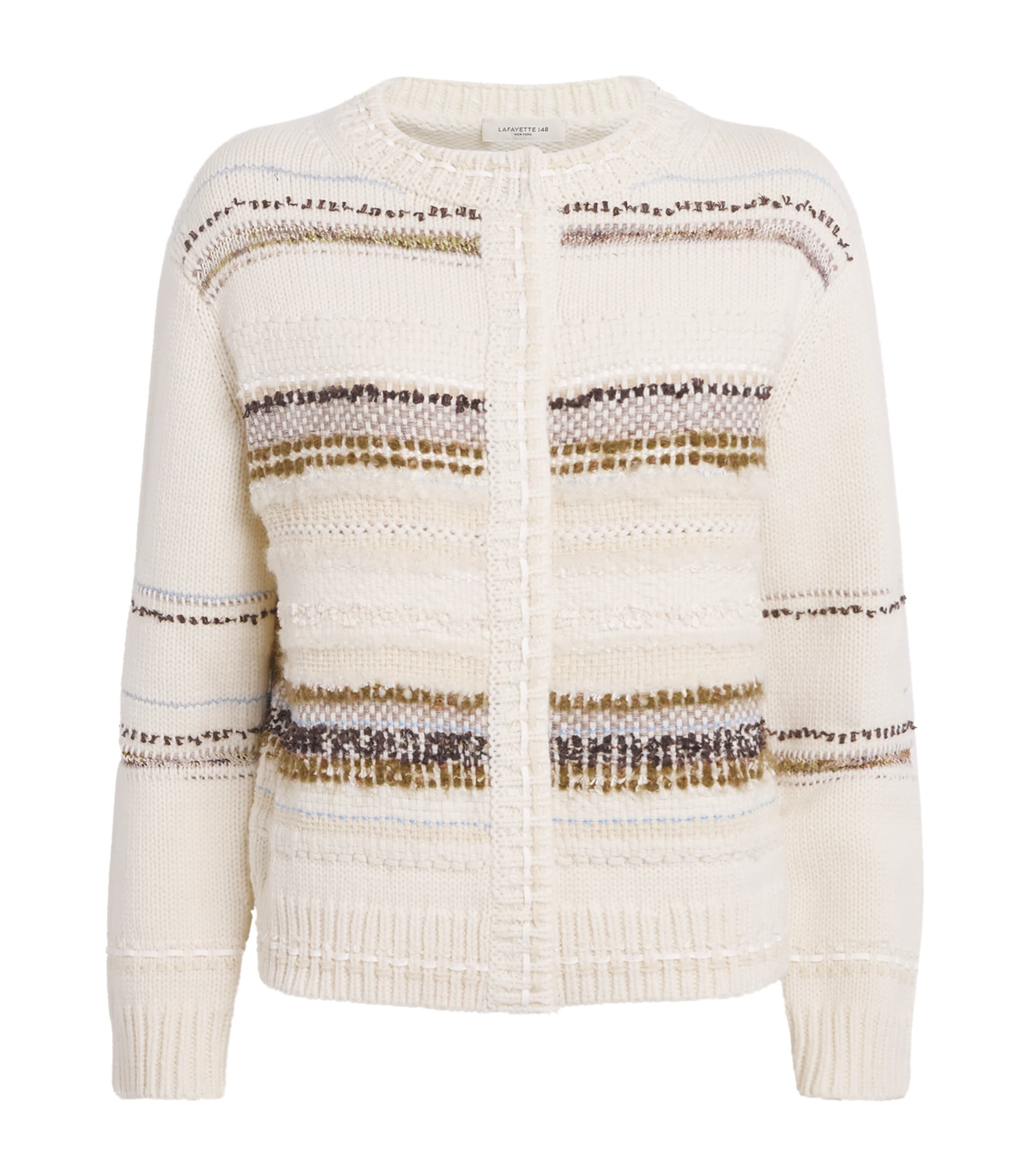 Lafayette 148 Stripe Cardigan In White