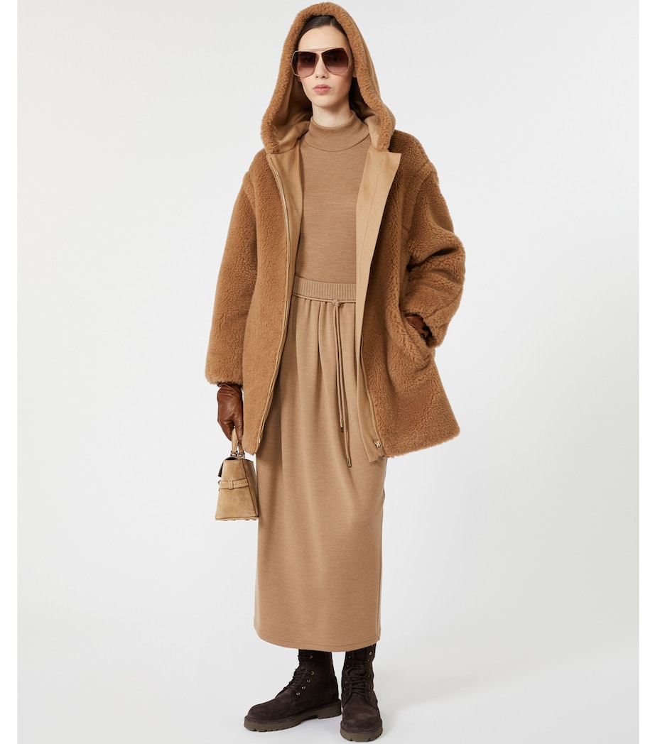 Max Mara Womens Camel-Silk Hooded Coat Camel Image 2